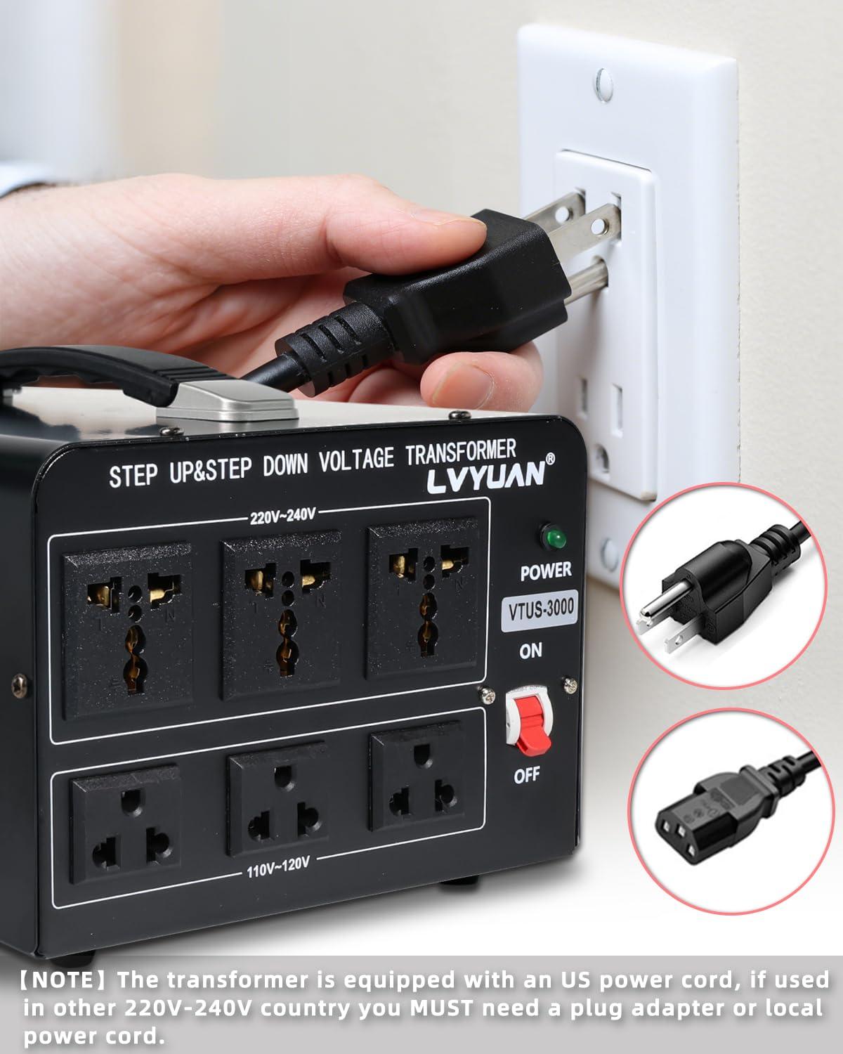 LVYUAN LVYUAN 3000 Watt Voltage Converter Transformer Heavy Duty Step Up/Down AC 110V/120V/220V/240V Power Converter with 3 US Outlets, 3 Universal Outlets, Resettable Circuit Breaker Protection