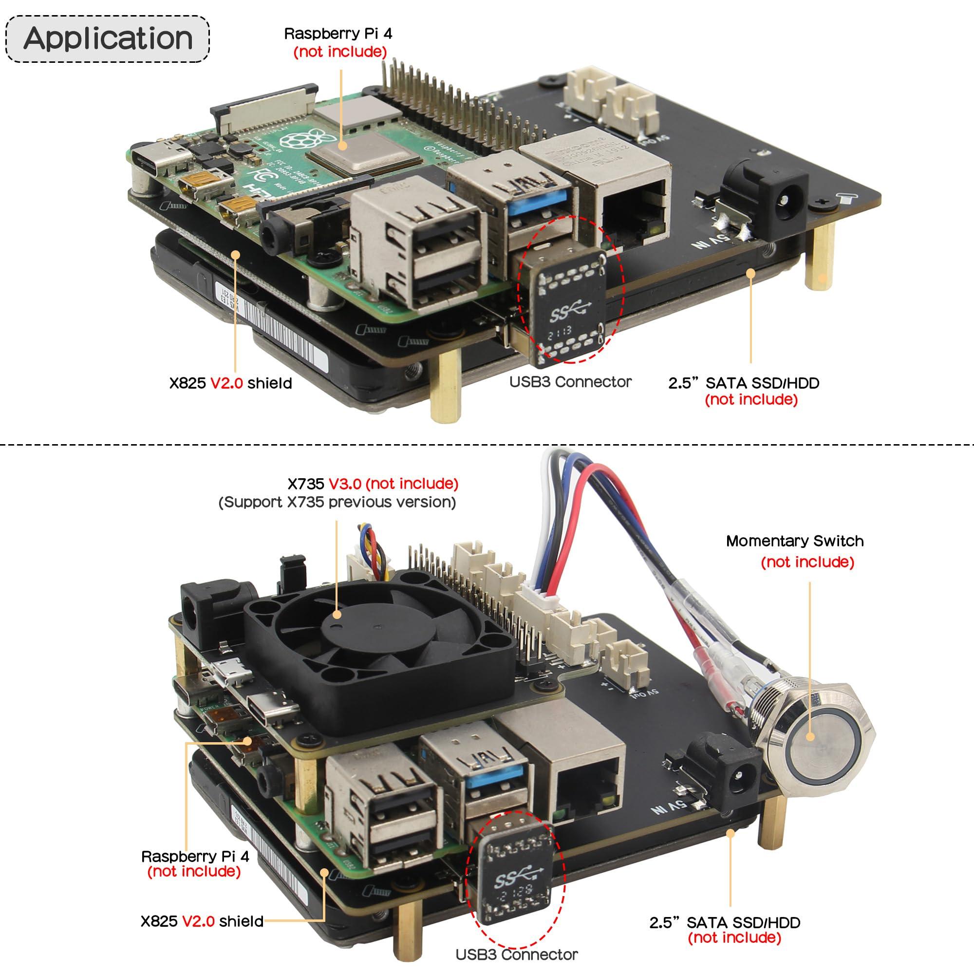 Geekworm Geekworm for Raspberry Pi 4 SATA Storage, X825 V2.0 2.5 inch SATA HDD/SSD Expansion Board UASP Supported Compatible with Raspberry Pi 4 Model B 1GB/2GB/4GB/8GB Only(Not Include Raspberry Pi)