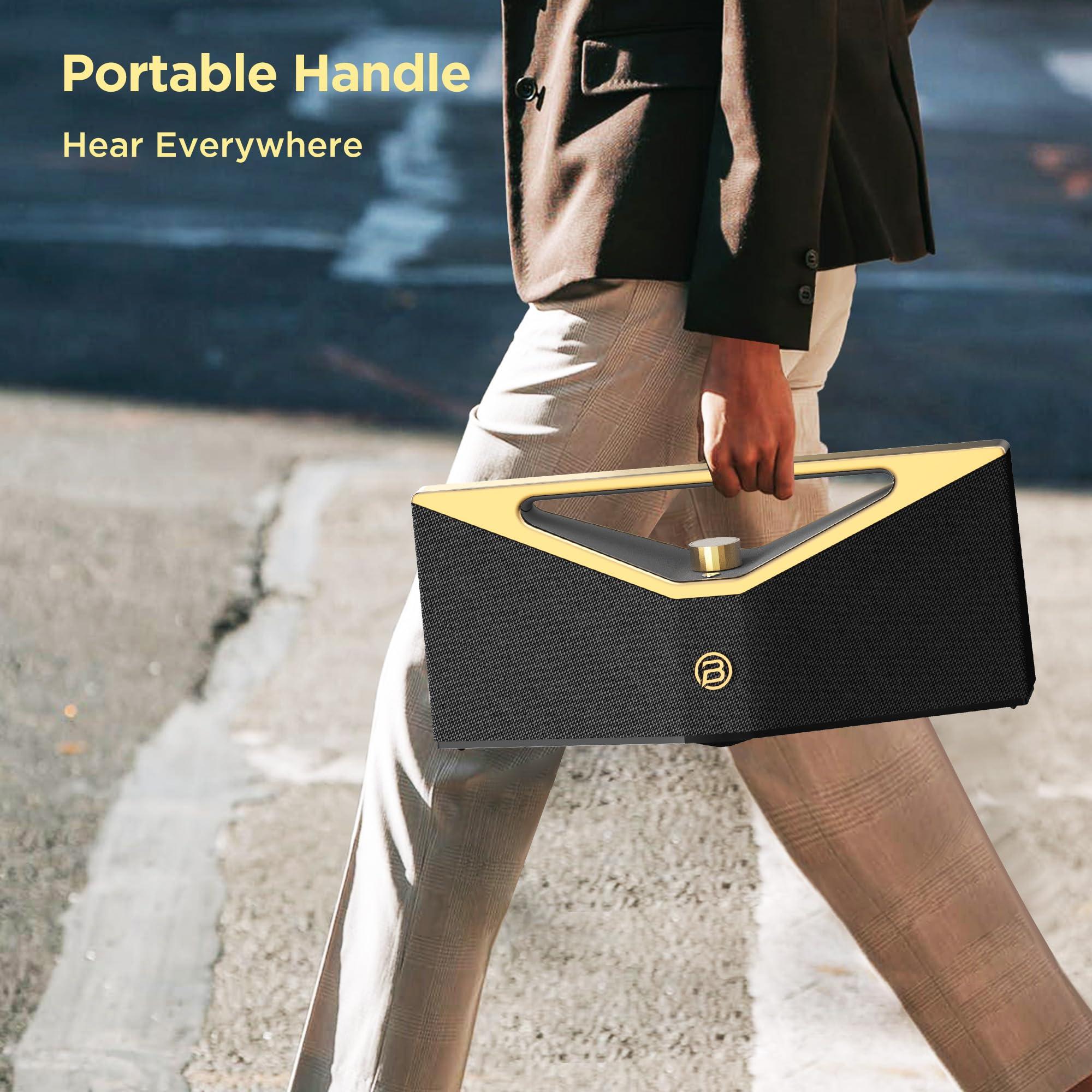 BUGANI BUGANI Brief Pro Portable Bluetooth Speaker 160W, Hi-Res Audio, 12H Playtime, Loud Speaker with Subwoofer for Jazz, Outdoor Speaker for Camping, Beach, Party, Golden