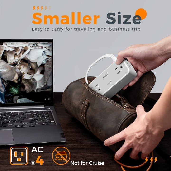 TESSAN Surge Protector Power Strip, TESSAN Flat Plug Extension Cord 10 FT with 4 Wide Spaced AC Outlets, 900J Protection, Wall Mountable Charging Station for Home Office School Dorm Room Essentials