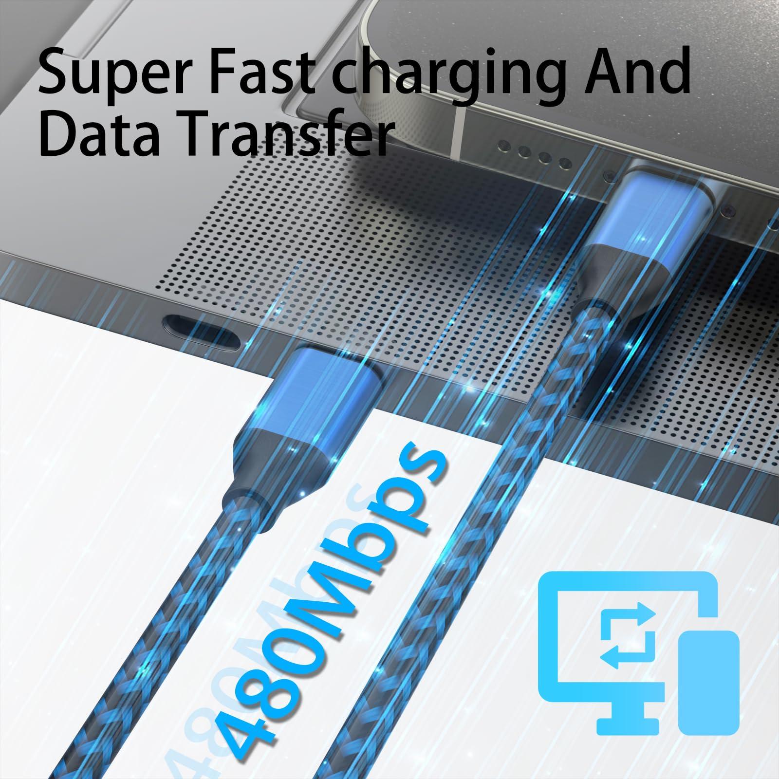 MUXA USB C to USB C Cable Nylon Braided 60W 3/3/6/6/10 FT USB Type C Fast Charging Cable for iPhone 16/16 Plus/16 Pro Max/15/15 Plus/15 Pro Max, MacBook Pro, iPad Pro Air, Samsung S24/S24 Ultra/S23