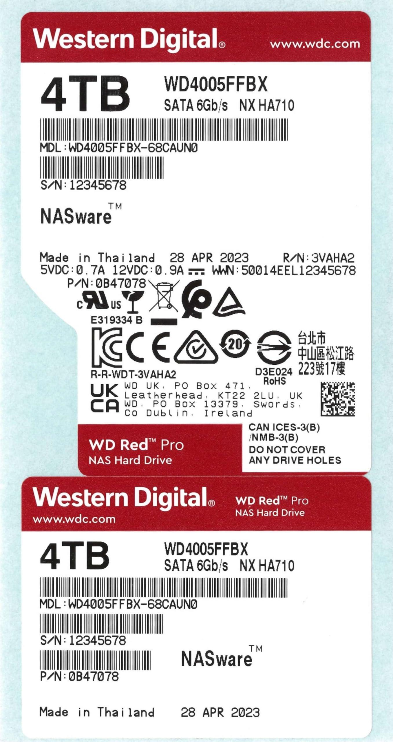 Western Digital Western Digital 4TB WD Red Pro NAS Internal Hard Drive HDD - 7200 RPM, SATA 6 Gb/s, CMR, 256 MB Cache, 3.5\" - WD4005FFBX
