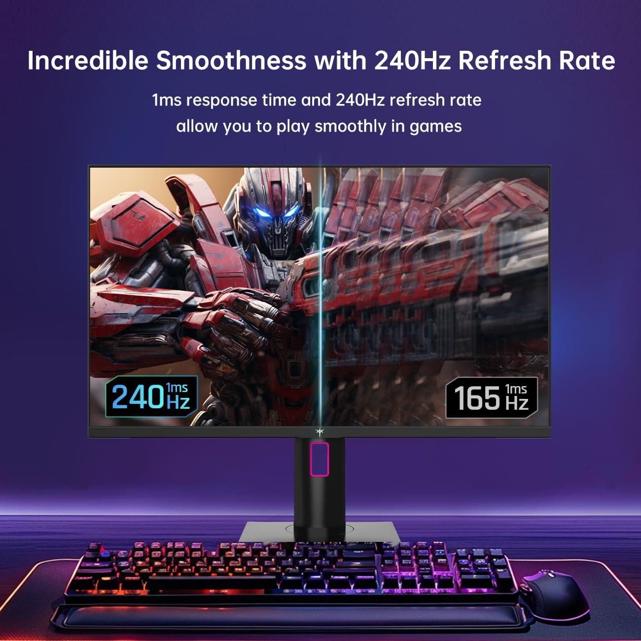 KTC KTC 27 Inch 240Hz Gaming Monitor, QHD 2560x1440 Monitor, Fast HVA, HDR400, G-Sync/FreeSync Compatible, USB/Type C/DisplayPort/HDMI, VESA Mountable, Pivot Height Tilt Adjustable, H27E22