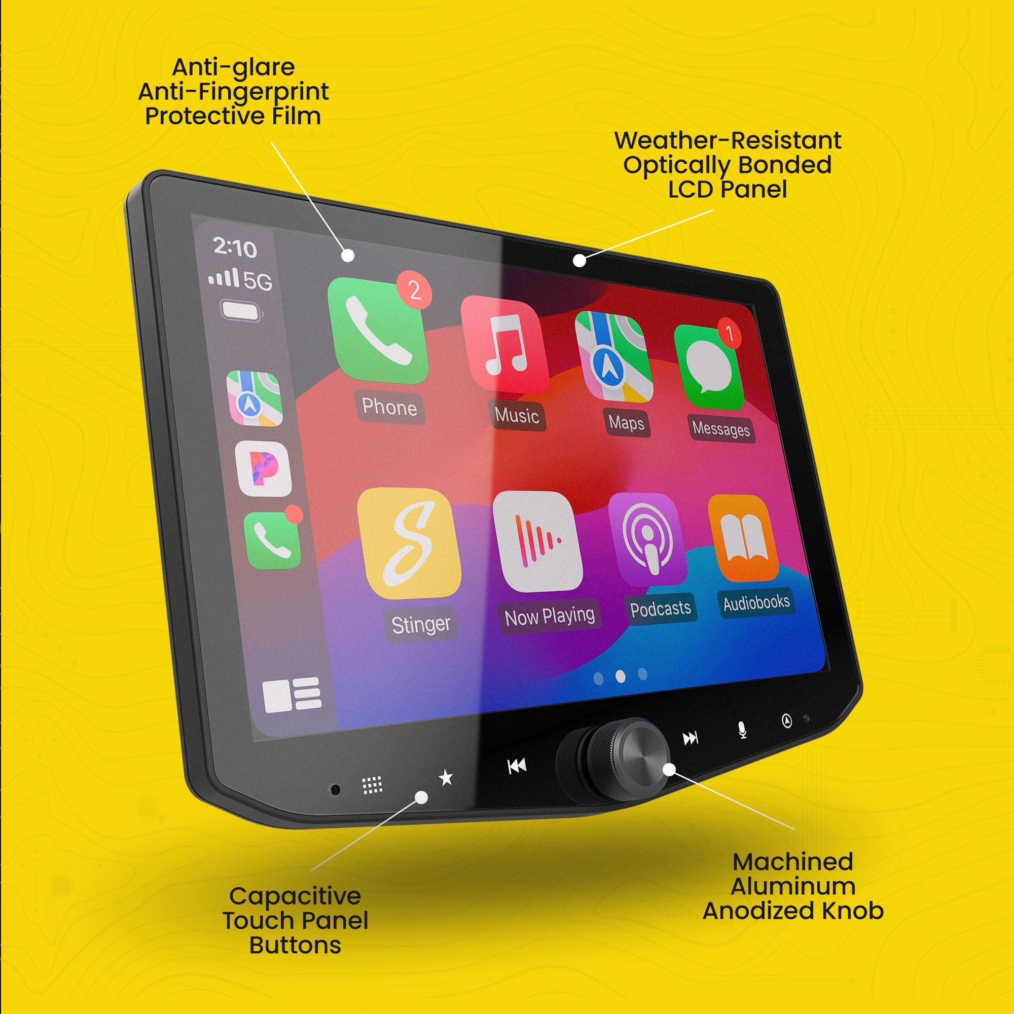 STINGER Stinger HORIZON10 10.1" Universal Car Stereo 1280x800 HD Car Radio, Certified Wireless Apple CarPlay/Android Auto, Bluetooth, IP65 Weather-Resistant Touchscreen, HDMI, 4 Camera/3 USB Inputs