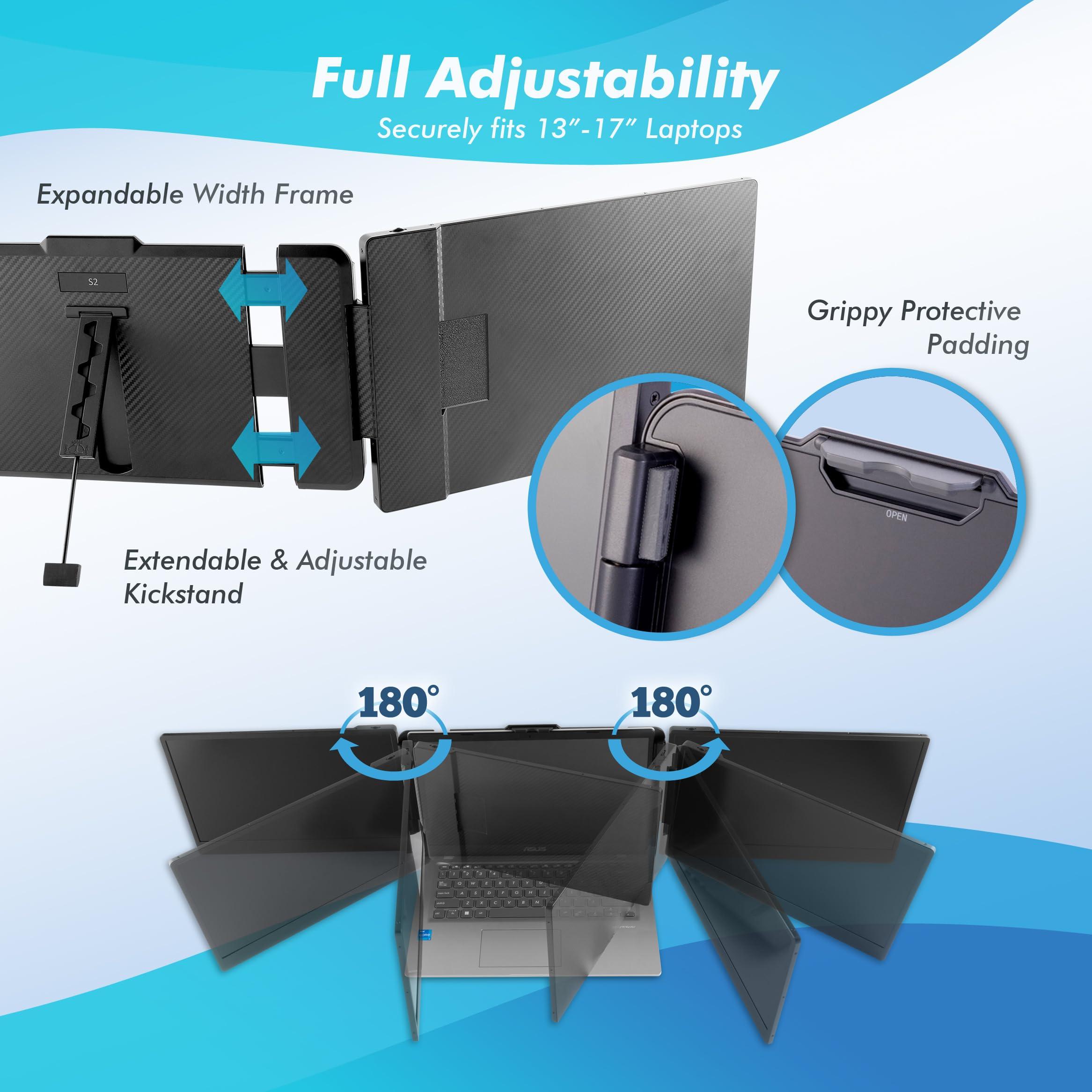 Asani Asani 14" Portable Monitor - Full HD Tri-Screen Extender for Laptops, USB Type-C plus HDMI, Plug and Play, Compatible with 13"-17" Laptops, 1080P IPS Panel Display, 300nits Brightness, MacOS & Windows