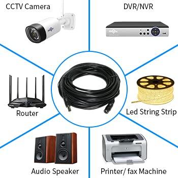 Hiseeu Hiseeu 30ft (10m) DC Power Extension Cable, 5.5mm x 2.1mm, 12V Extension Cord for Security Cameras, IP Camera, Standalone DVR, LED Display, Router, Invoice Printer