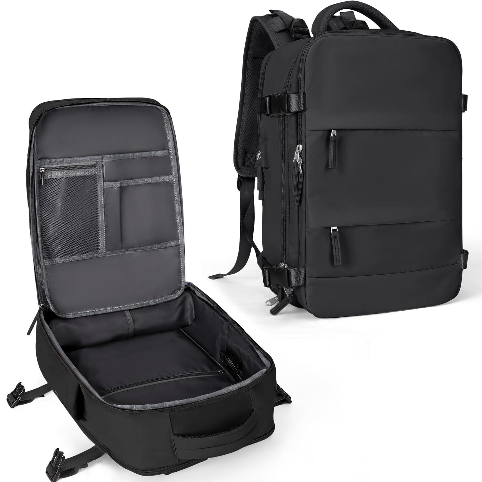 coowoz coowoz Large Travel Backpack For Women Men,Carry On Backpack Flight Approved,Hiking Backpack Waterproof Outdoor Sports Rucksack Casual Daypack Fit 15.6 Inch Laptop Shoes Compartment (Black)