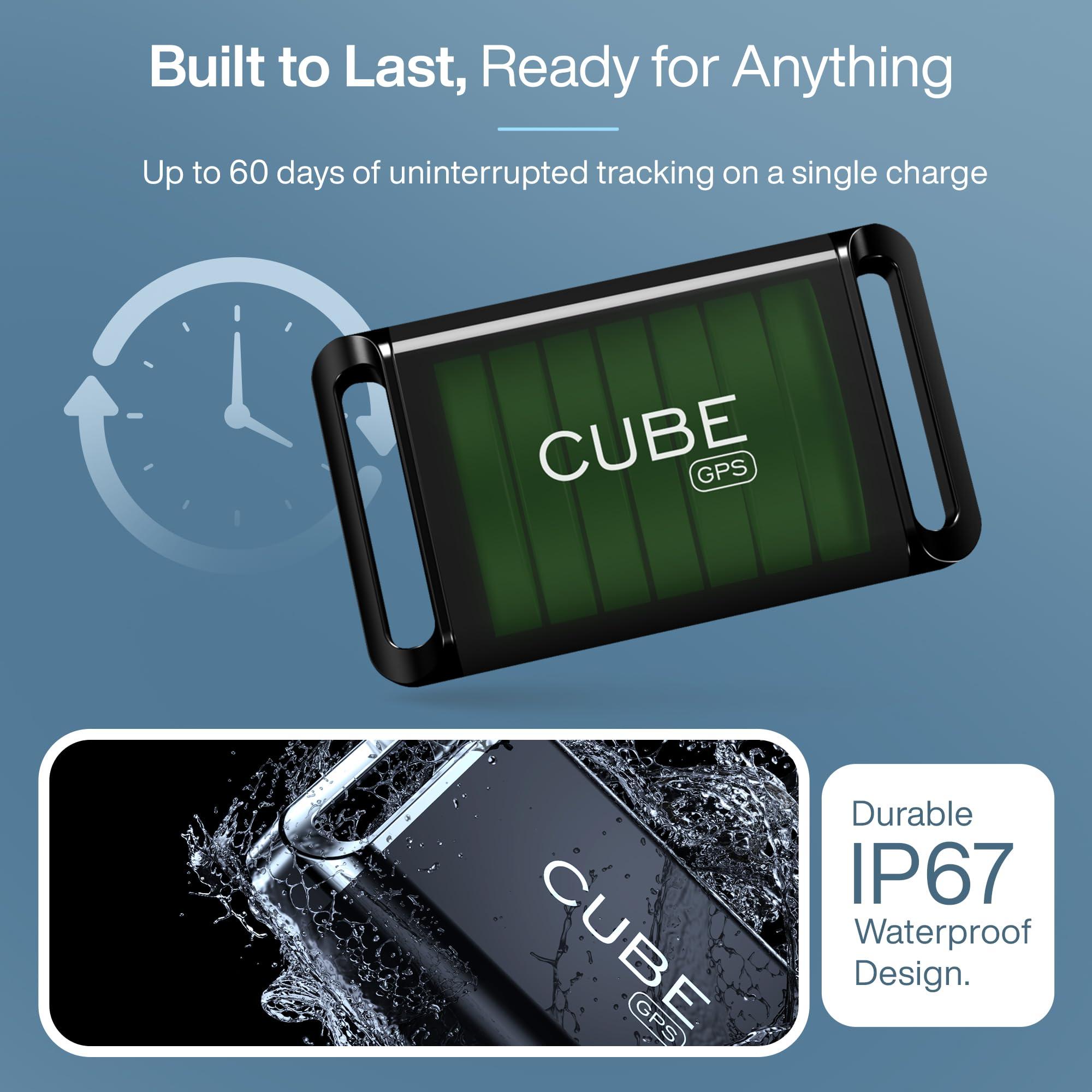 CUBE Cube GPS Tracker for Vehicles Assets Kids, Mini GPS Trackers for Dogs, Car Tracker Device: Real Time Worldwide Location SOS Pings Geo-Fencing + Rechargeable Battery Requires Subscription