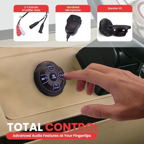 Pyle Pyle Marine Bluetooth Receiver Speaker Kit - Waterproof Audio Entertainment System Set w/Dual 6.5" Boat Speakers, Wireless BT Controller, Compact Handheld Broadcasting Microphone (Black)