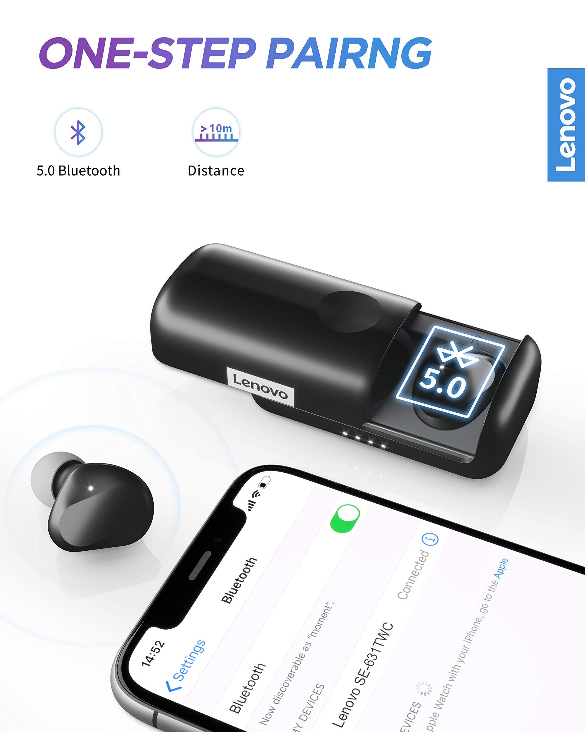 Lenovo Lenovo True Wireless Earbuds Bluetooth 5.0 IPX5 Waterproof with USB-C Quick Charge and Built-in Microphone for Work/Travel/Gym (Black)