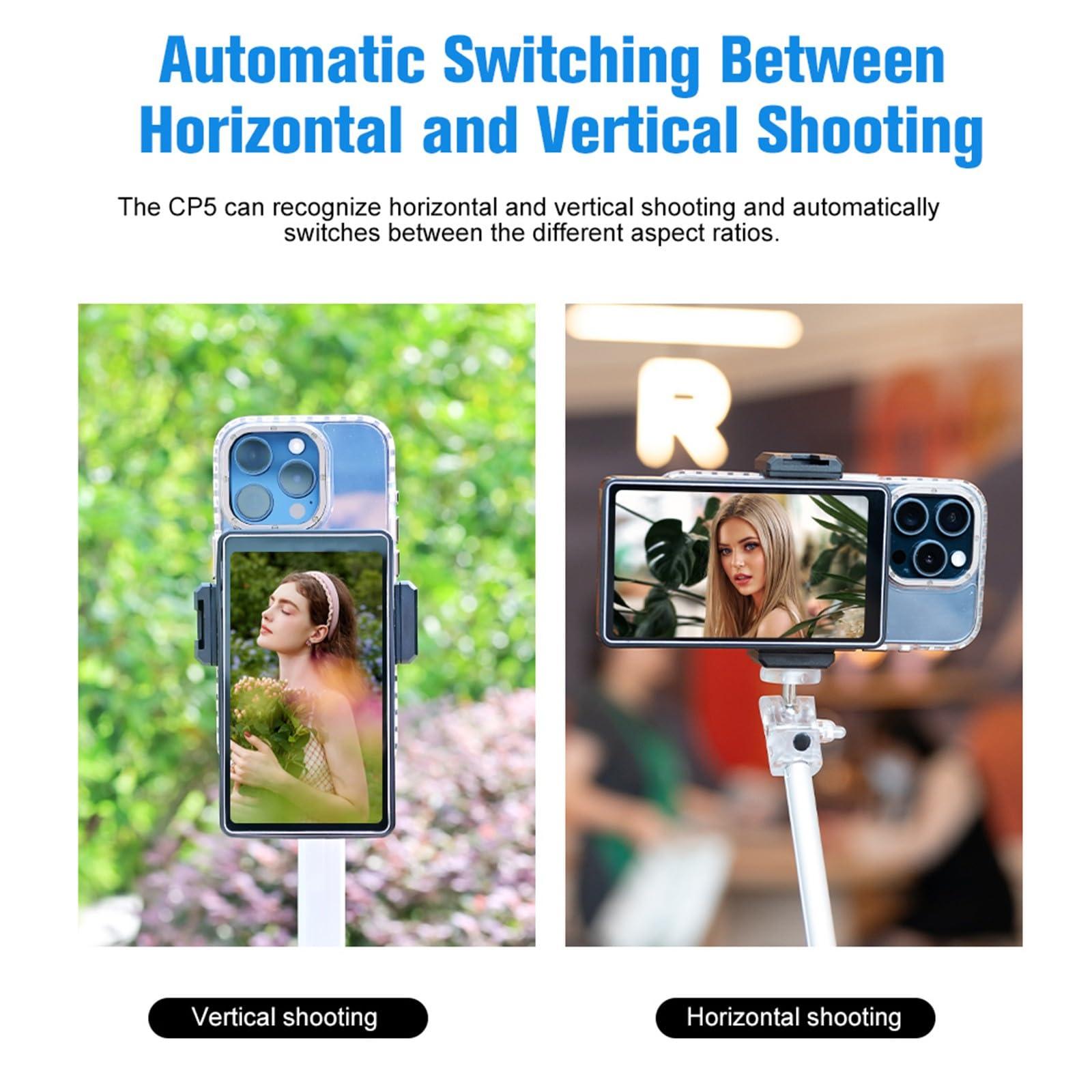 Shimbol Shimbol Snambol CP5 5" Touch Screen Rear Camera Selfie Monitor Alloy Shell iPhone Mini Monitors for iPhone Android Phone Vlogging with Magnetic Silicone Pink Case, Bluetooth Remote