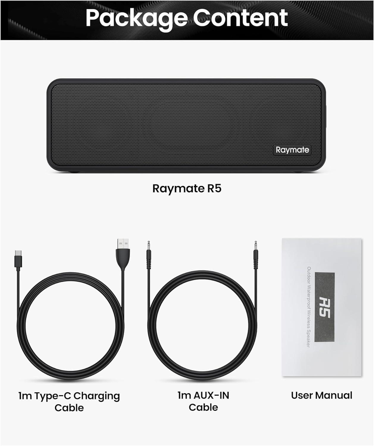 Raymate Raymate Bluetooth Speakers, 20W IPX7 Waterproof Speaker Wireless Bluetooth-V5.0, HiFi Stereo Sound, 1000mins Playtime, Portable Speaker for Home, Outdoor, Party