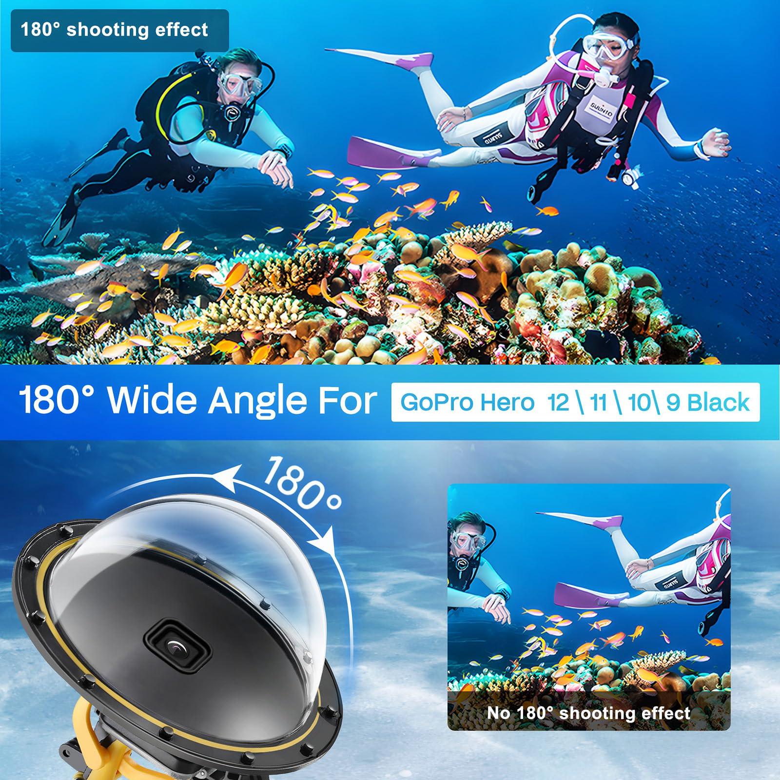 FEIMUOSI Dome Port for GoPro Hero 12 11 10 9 Black,Waterproof Housing Case Compatible with GoPro Hero 9 10 11 12 Underwater Protective Diving Dome GoPro Lens Accessories with Trigge Pistol an-ti Fog Insert
