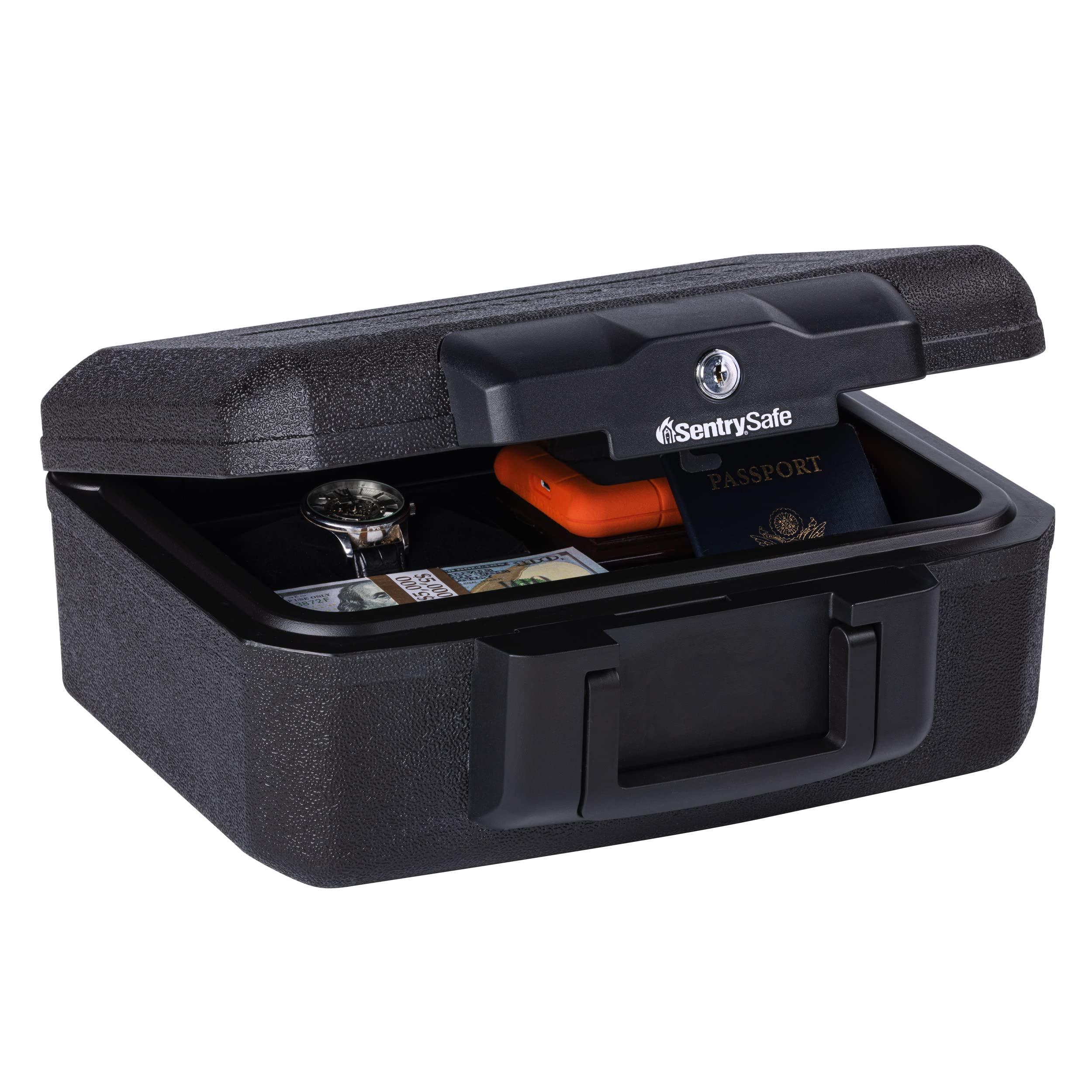 SentrySafe SentrySafe Fireproof Money Safe with Key Lock, Black Lock Box with Portable Carrying Handle for Travel, Exterior: 14.3 in. W x 11.2 in. D x 6.1 in H, 1200