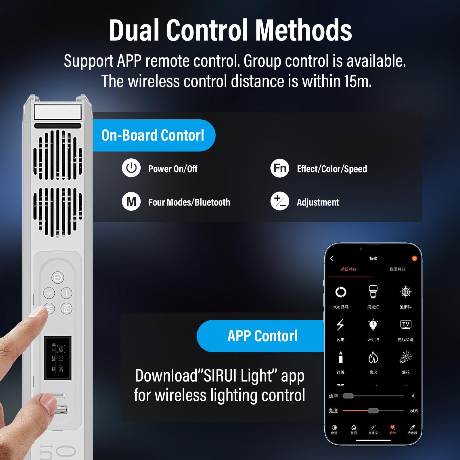 Sirui SIRUI 30W RGB LED Video Light Stick, T30 Tube Light, 2500K~7000K, 2580 lux/0.5m, TLCI 98, CRI 96, 6 Pixel Effects, 13 Light Effects, Full-Color LED Light, Reverse Charging, Magnetic Light, White