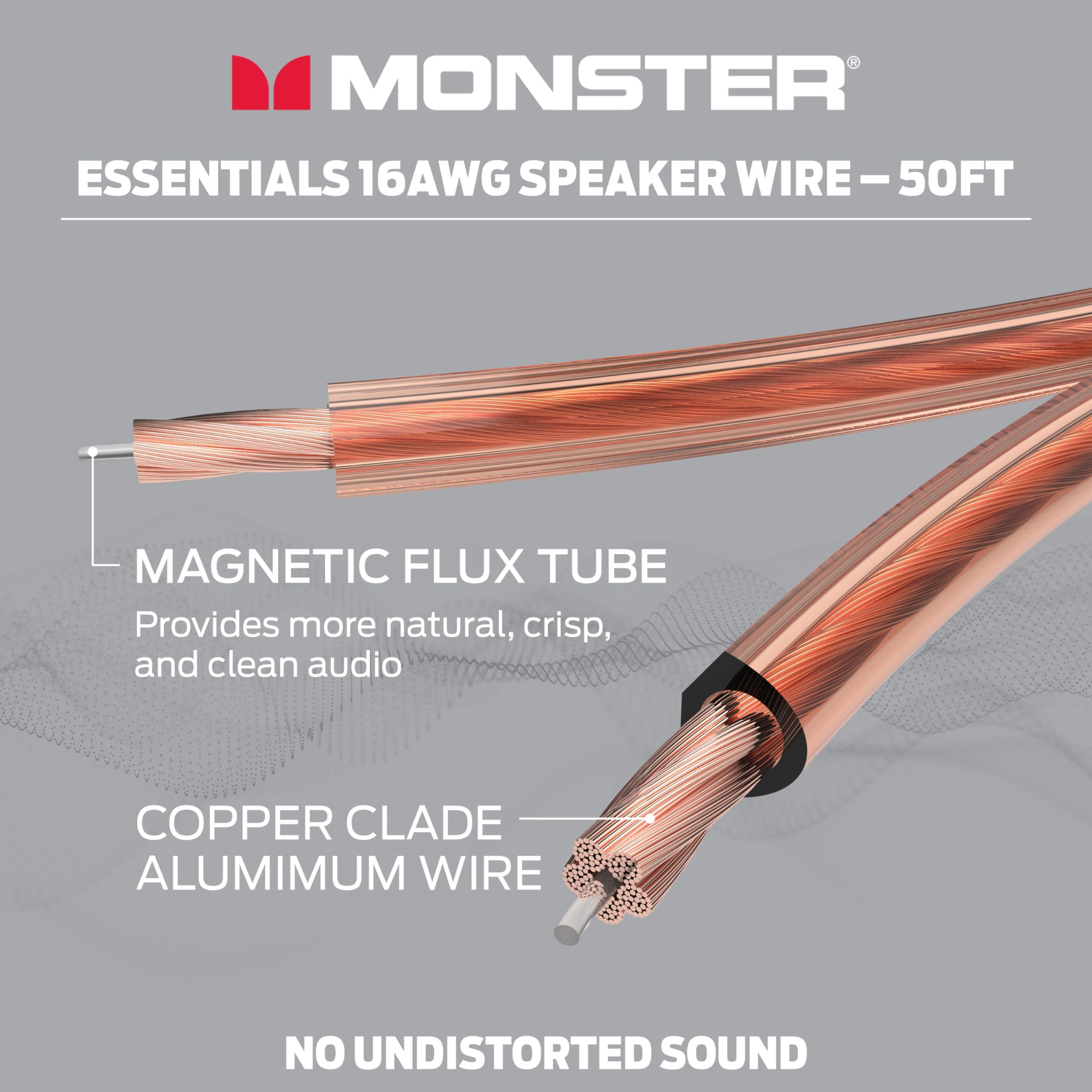 Monster Monster Essentials High Performance Speaker Wire 16 Gauge Copper Clad Aluminum (CCA) Speaker Cable 50 FT Spool Ideal Home Cinema Speaker Wire Cable and Car Audio Speaker Cables/Speaker Wires