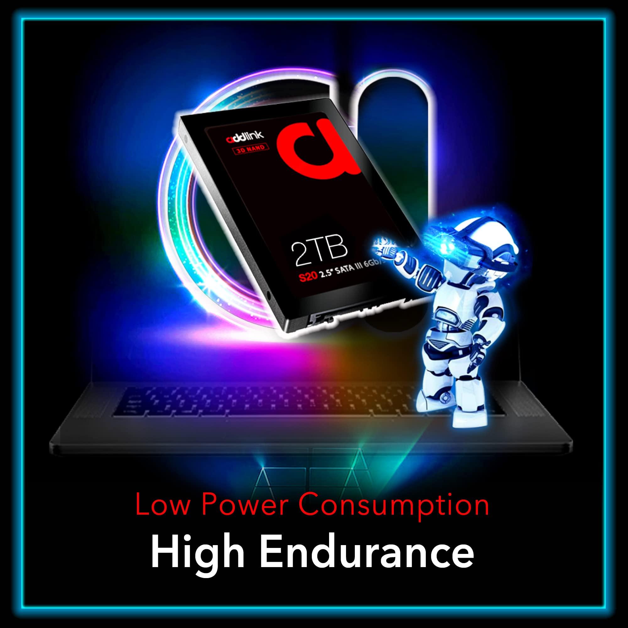 Addlink Addlink S20 2TB PS4 Compatible SATA III 2.5" Inch Extreme Quality Internal SSD 550MB/s Maximum Speed, Perfect HDD Replacement/Upgrade for Laptops, PCs & Sony PS4 (ad2TBS20S3S)