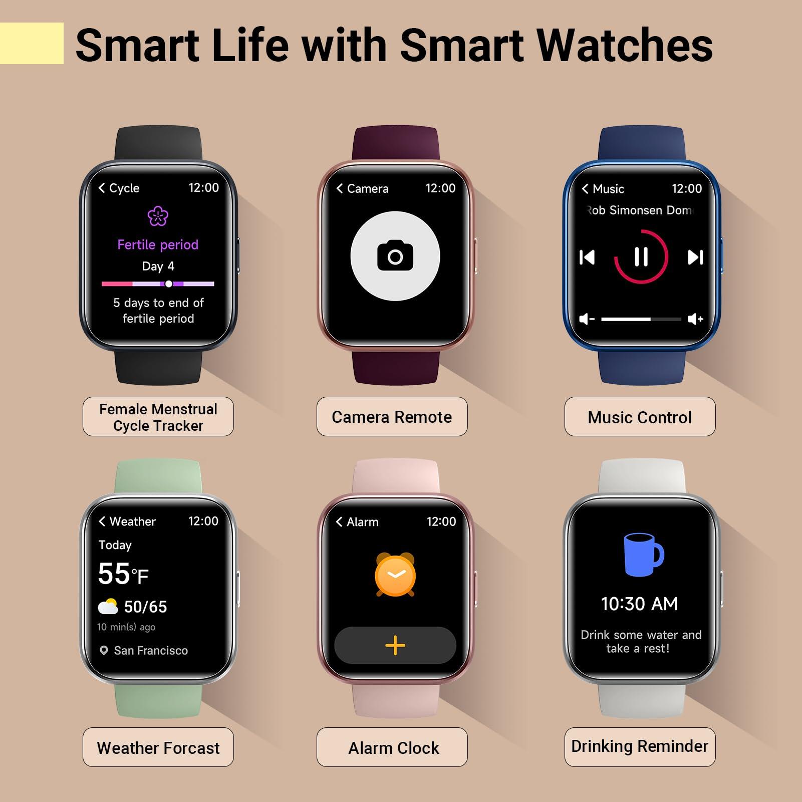 Quican Smartwatch for Women, Compatible with Android & iPhone, 1.8'' Fitness Tracker Watch with Alexa, Call & Notification Alerts, Heart Rate & Sleep Monitor, 120 Sports Modes, Waterproof Watch for Women