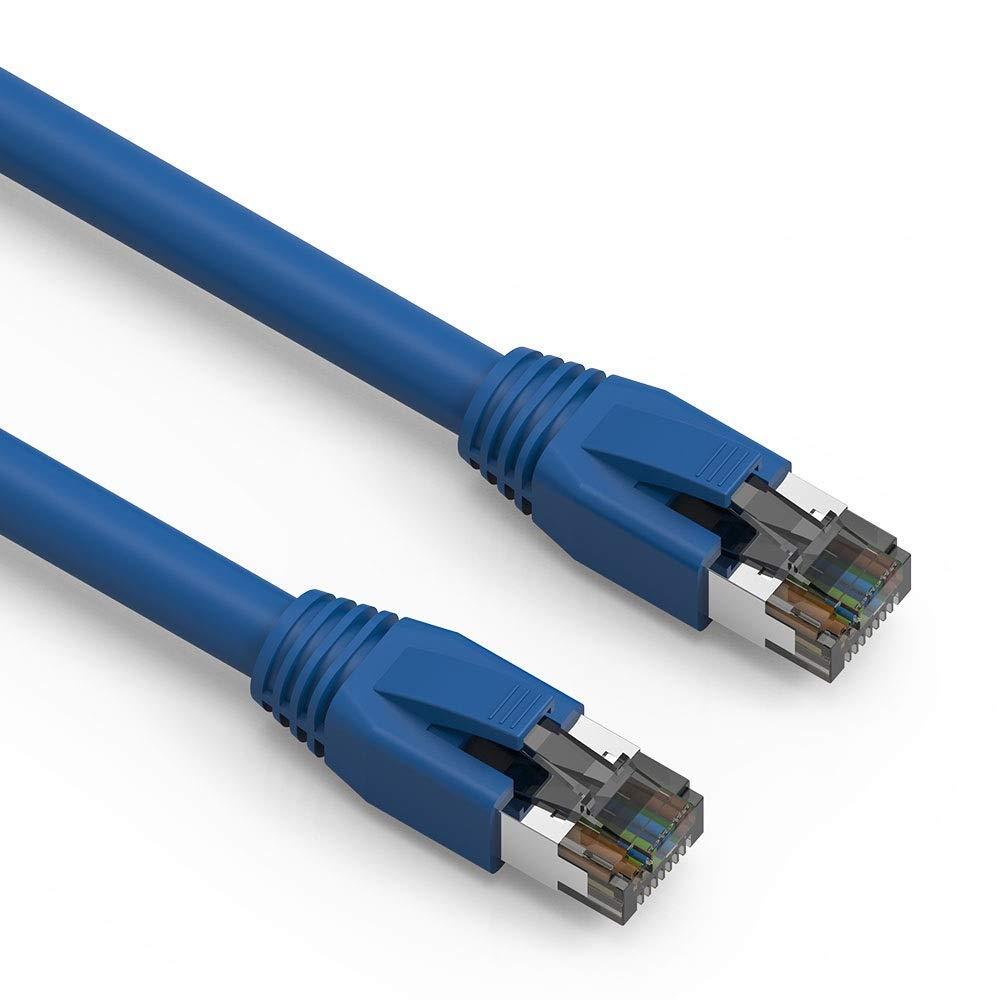 CompuCablePlusUSA Cat 8 Ethernet Cable, Heavy Duty 24 AWG Double Shielded Booted Twisted Pair LAN Network, 40 Gbps 2000 Mhz Bandwidth and RJ45 Connector High Speed for Router/Gaming/Switch Blue (5 Feet (1 Pack))