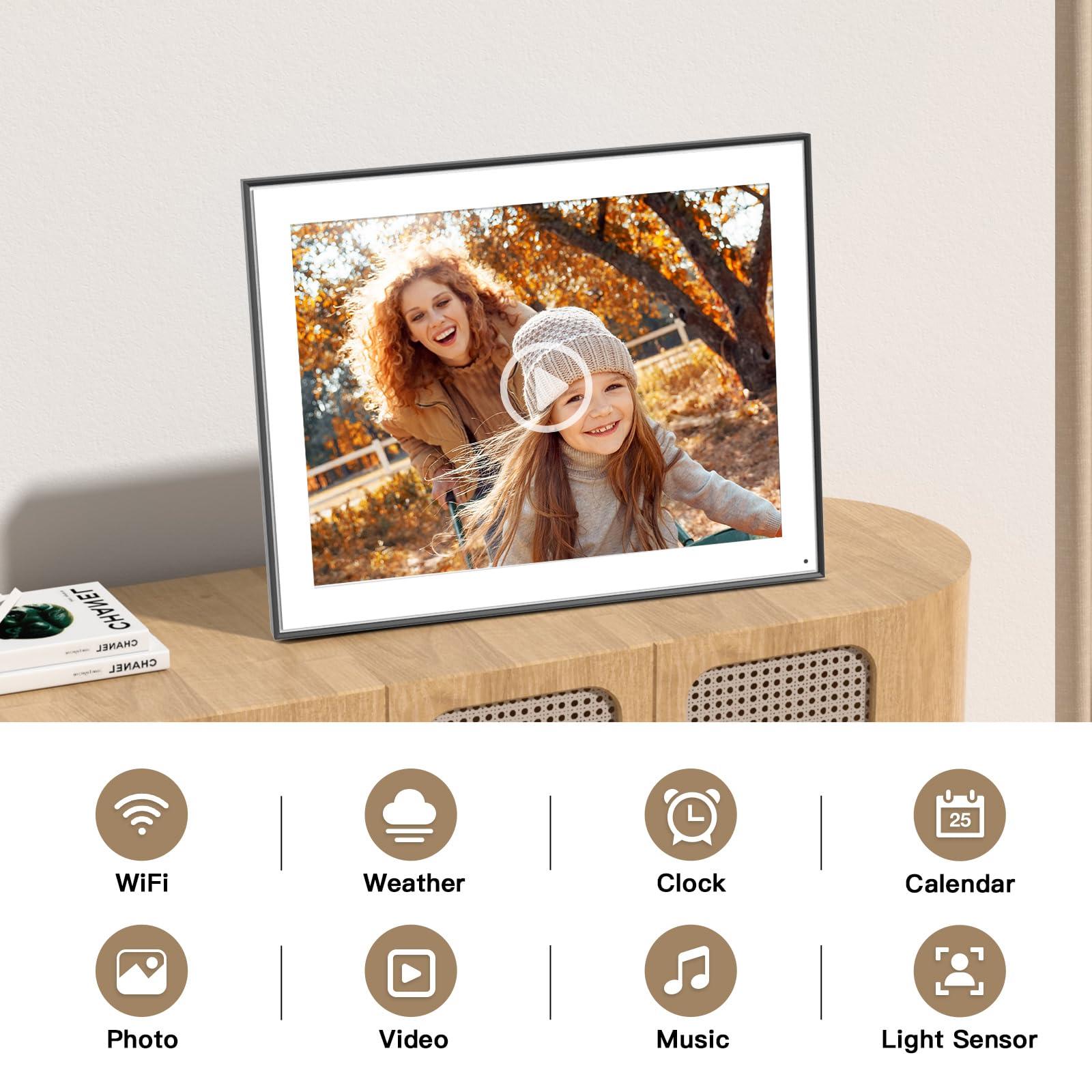 FULLJA Large Digital Photo Frame 17"-Electronic-Picture-Frame - Dual WiFi Digital Picture Frame 32GB, Touch Screen, Full Function, Light Sensor, Share Photo Video via App Email, Free Cloud, Wall Mountable