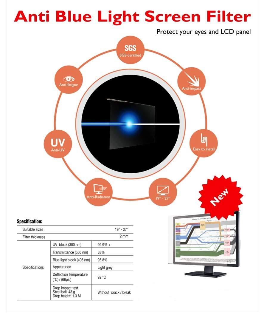 VizoBlueStop VizoBlueStop 31.5-32 inch Universal Blue Light Screen Protector for Computer Monitor and TV. Filter & Damage Protection Panel (28.5 x 17.1) Blocking UV Display