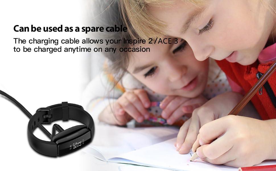 FitTurn FitTurn USB Charger Compatible with Fitbit Ace 3 Activity Tracker 3.3ft/100cm Replacement USB Charger Charging Clip Cable Base Data Sync for Ace 3 Fitness Tracker 6+ 2Pack Black