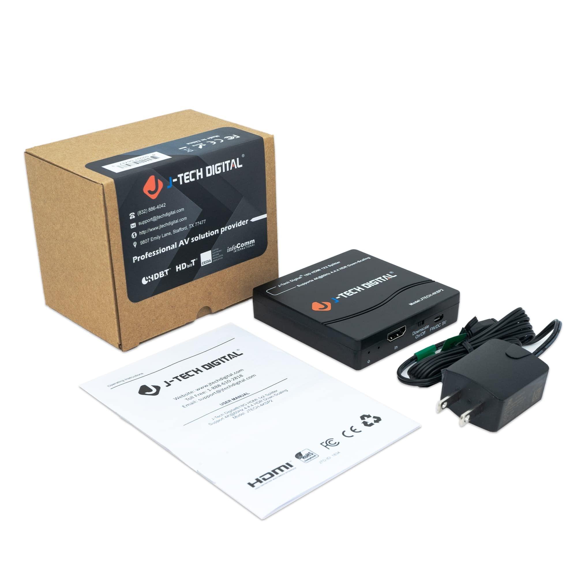 J-Tech Digital J-Tech Digital HDMI Splitter 1 in 2 Out 4K 60Hz Multi-Resolution Output (MRO) HDMI 2.0 Splitter Supports Downscale HDR HDR10 / Dolby Vision 4K@60Hz 4:4:4 HDCP2.3 2.2 (JTECH-4KSP2)