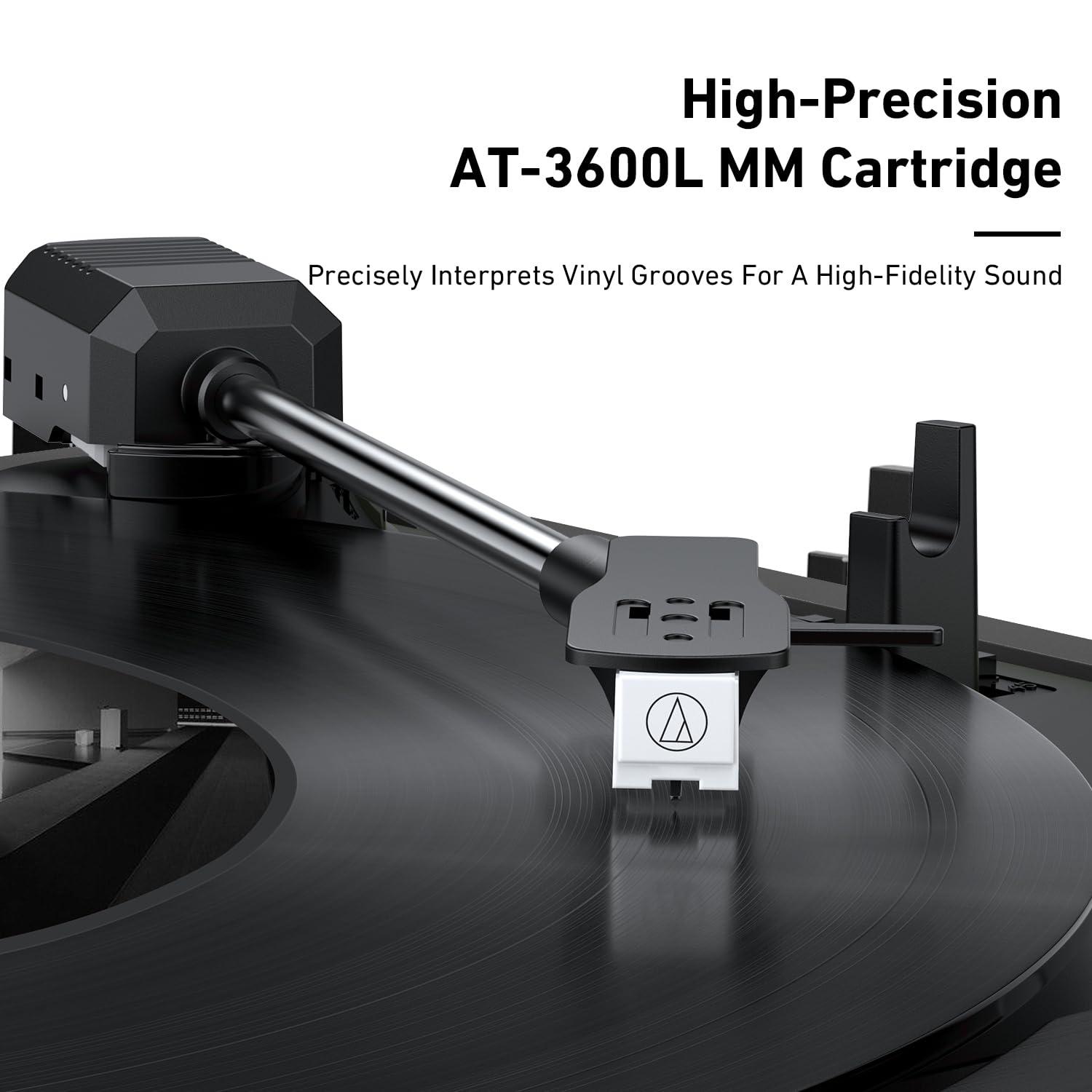 MYKESONIC MYKESONIC Fully Automatic Record Player, Bluetooth Belt Drive Vinyl Turntable, Magnetic AT-3600L Cartridge, Bluetooth in & Out, Hi-Fi Stereo Speakers, Aux in Headphone, RCA Out, Anti-Resonance - Black