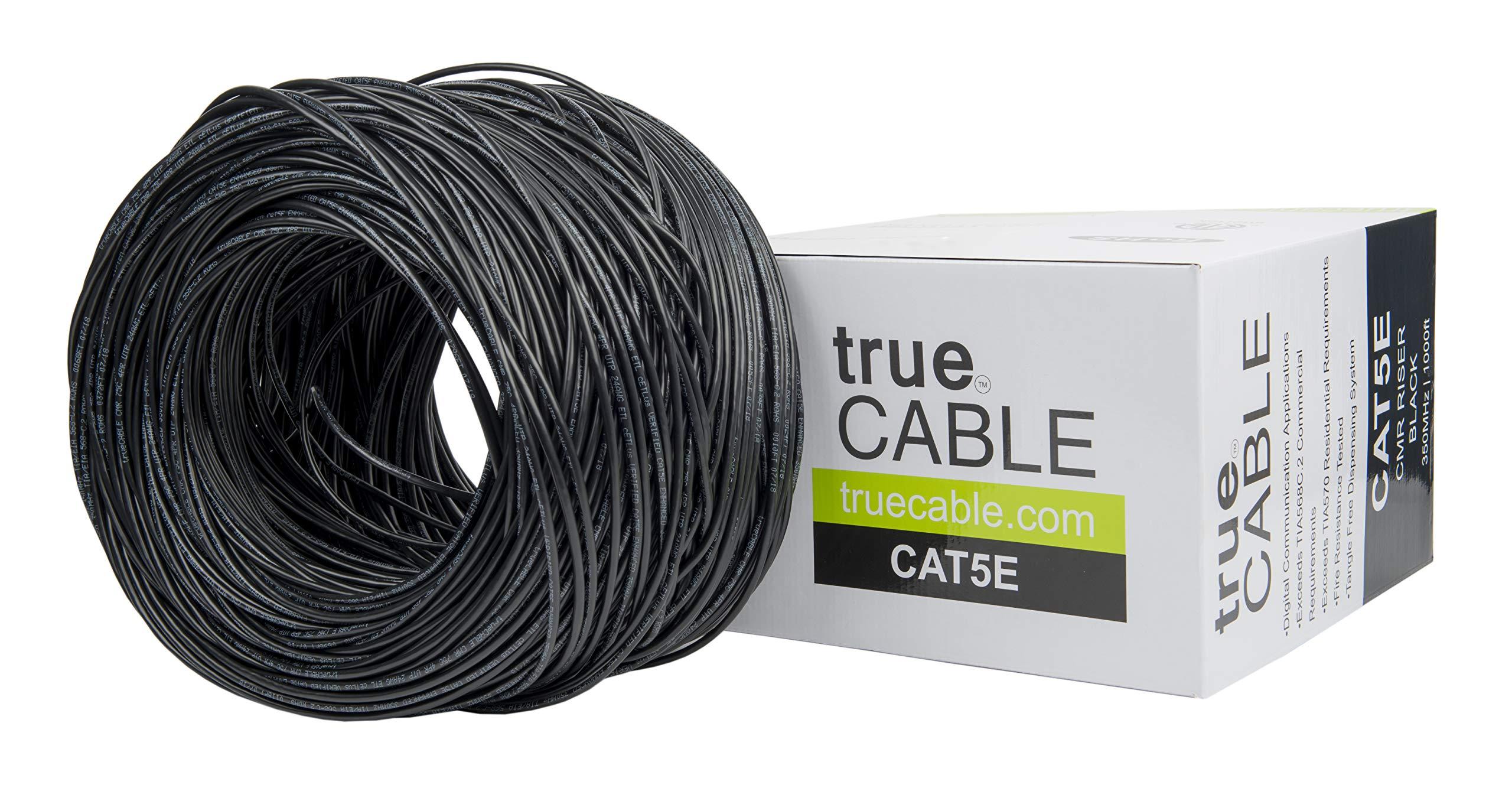 TRUE CABLE trueCABLE Cat5e Riser (CMR), 1000ft, Black, 24AWG 4 Pair Solid Bare Copper, 350MHz, PoE++ (4PPoE), ETL Listed, Unshielded Twisted Pair (UTP), Bulk Ethernet Cable