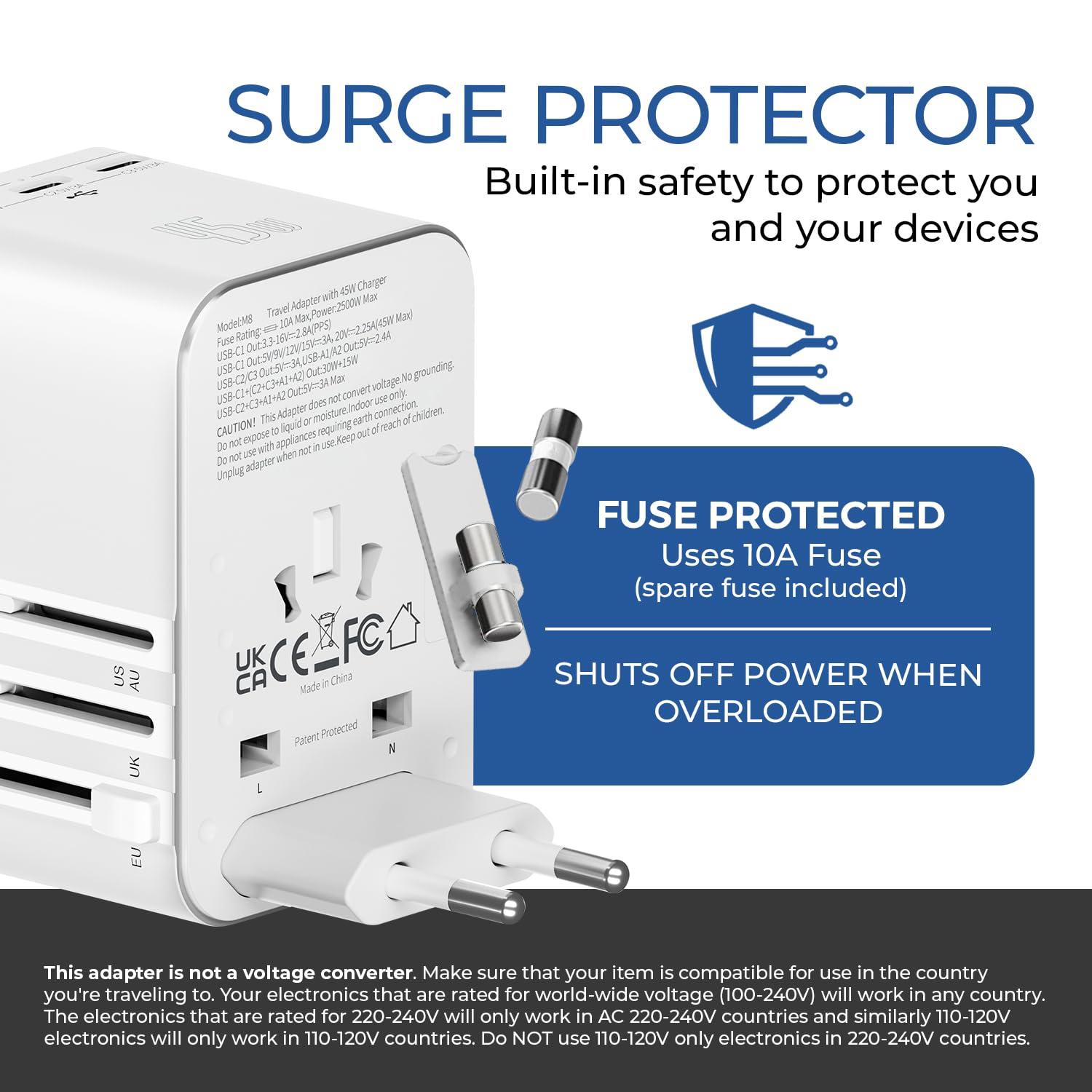 OREI OREI Universal Travel Adapter All in One International Power Adapter with 2.4A Dual USB, European Adapter Travel Power Adapter Wall Charger for UK, EU, AU, Asia Covers 150+ Countries