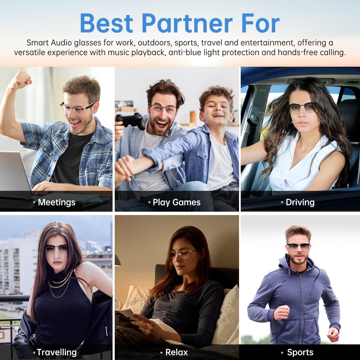 Tulbeys Tulbeys Smart Glasses with Open Ear, Photochromic Lenses, Polarized Sunglasses Bluetooth, Voice Assistant, Mic Speakers for Men Women Bluetooth Glasses, Hands-Free Listening Voice Control(Silver)