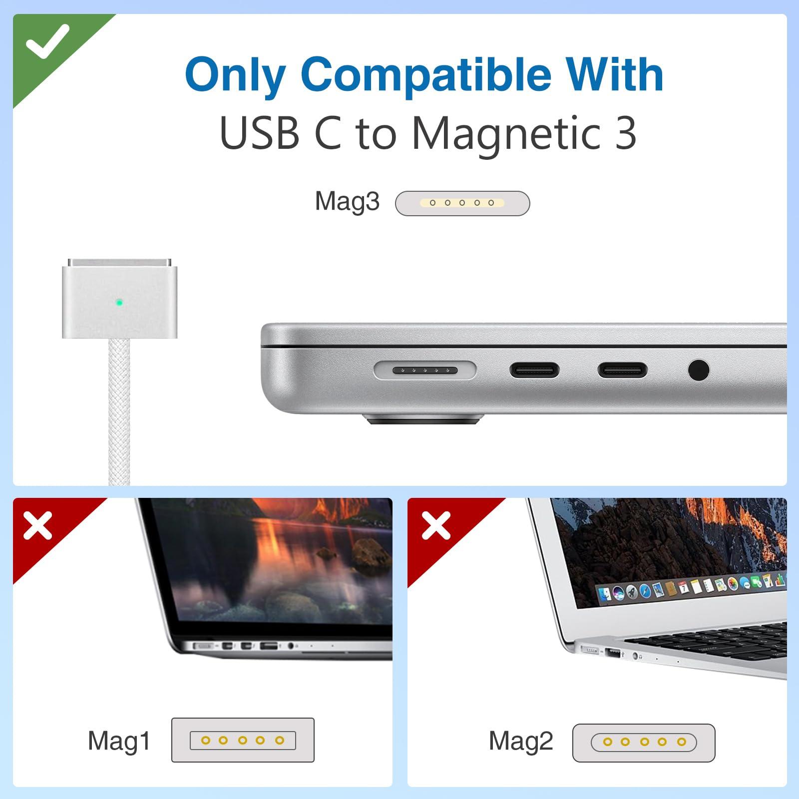 Qacxzer USB-C to Magnetic 3 Cable, 140W Magnetic Safe Charging Cable Compatible with MacBook Pro/Air & M1 M2 M3(Between 2021-2024 14"& 16 inch) - 6.6ft