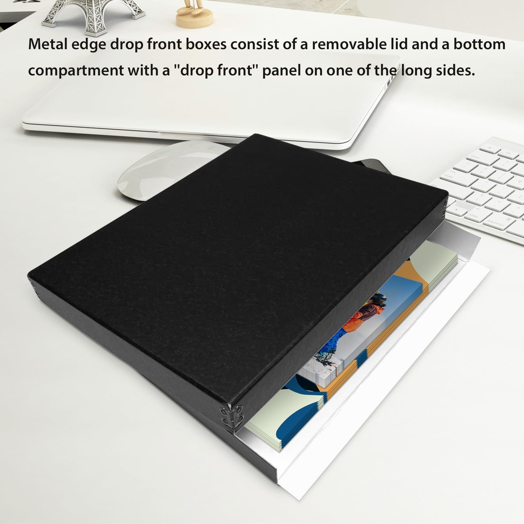 Lineco Lineco Museum Archival Storage Box, 8.75x10.75x1.5 in. Drop Front Design. Acid-Free with Metal Edge. Organize Photos, Pictures, Prints, Documents, Crafts, DIY. Black, 2 Pack