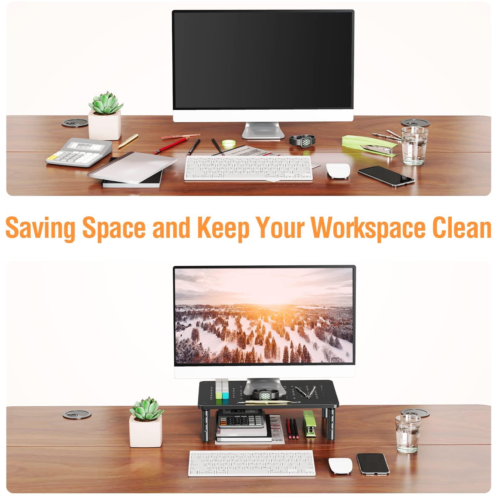 ELIVED ELIVED 2 Pack Monitor Stand Riser - 3 Height Adjustable Monitor Stand for Laptop, Computer, PC, Printer, Mesh Metal Monitor Riser for Desktop Organizer.