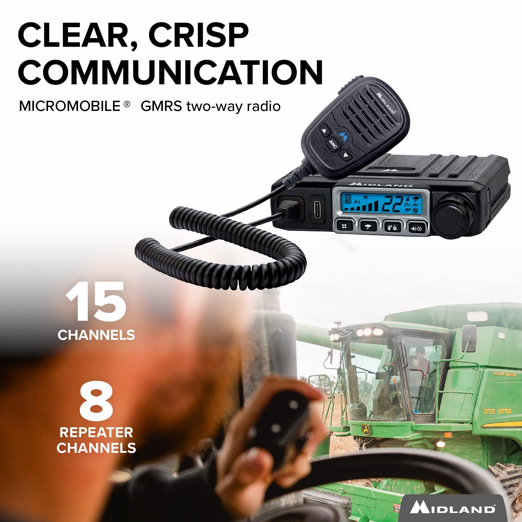 Midland Midland MXT115AGVP3 - 15 Watt GMRS MicroMobile Two Way Radio - Off Roading Outdoor Farm Radio - Extended Range 3dB gain Ghost Antenna, Antenna Cable, Mounting Bracket - Farm Tractor Bundle