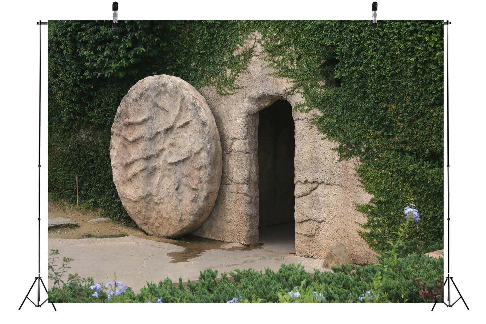 BELECO BELECO 10x8ft Fabric Tomb of Jesus Backdrop Empty Stone Tomb Crucifixion of Jesus Christ Resurrection of Jesus Christian Background Church Sanctuary Decoration Poster Photography Studio Props
