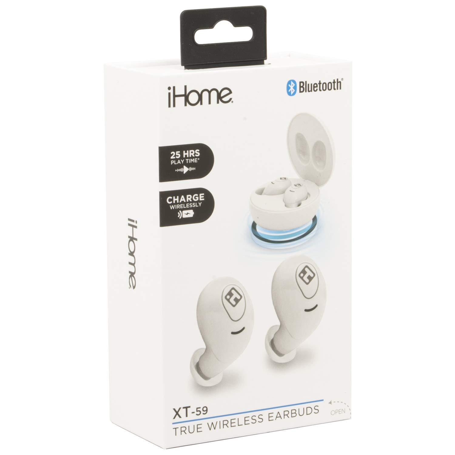 iHome iHome Wireless Earbuds with Charging Case, Water Resistant Bluetooth Earphones with Microphone and Touch Control, White