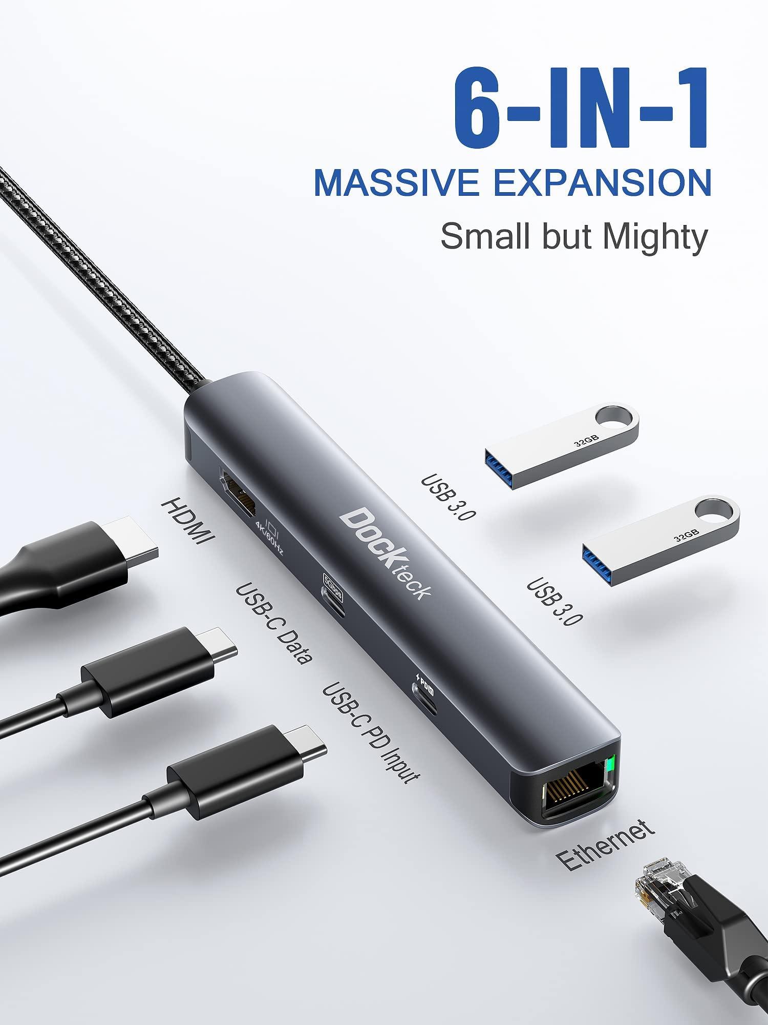 dockteck Dockteck 6-in-1 USB C Hub with 4K 60Hz HDMI, USB-C Data Port, 1Gbps Ethernet, 100W PD, 2 USB 3.0 Bundle with USB C to HDMI VGA Adapter, CableCreation USB Type C to Dual VGA HDMI Splitter Converter
