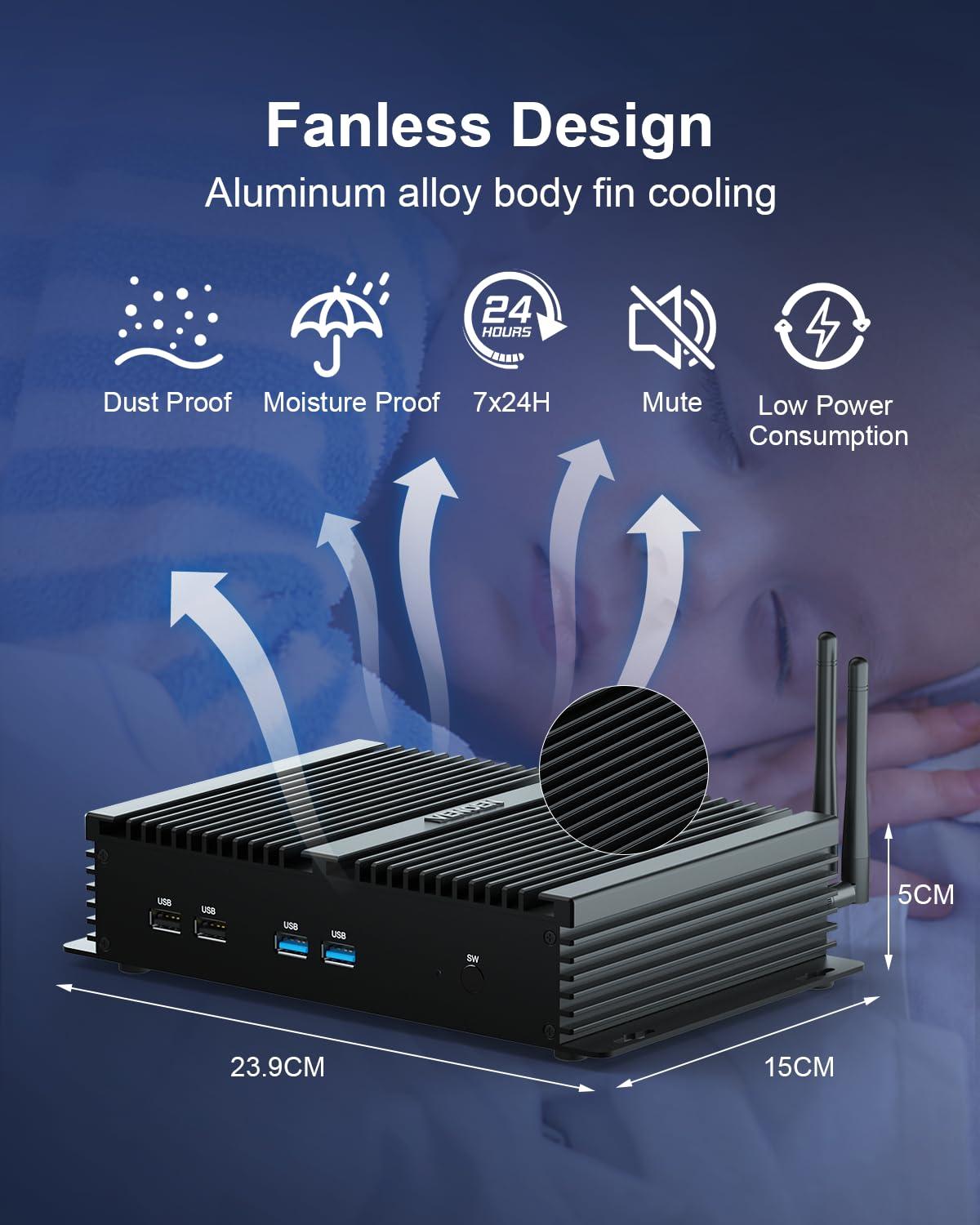 VENOEN VENOEN Mini PC Industrial Computer Core i5 4200U, Dual LAN Fanless PC 8GB RAM 512GB SSD, 6*RS232 COM, 4K Dual Display, WiFi, BT4.0, 3G/4G SIM Slot, Linux Mini Computer, Auto Power On, Wake on LAN