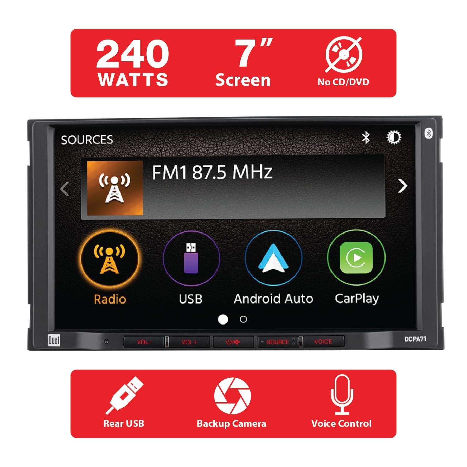 Dual Electronics Dual Electronics DCPA71-BC 7-inch Certified Apple Carplay Android Auto | Double DIN Touchscreen Car Stereo Radio | Bluetooth Hands Free Calling & Music Streaming | Backup Camera Included