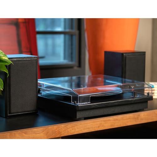 Victrola Victrola Montauk Vinyl Record Player, Black Wood Finish, 3-Speed Belt Driven Turntable with Stereo Bluetooth Speaker Pair, RCA Output and 3.5mm Headphone Jack, Removable Dust Cover