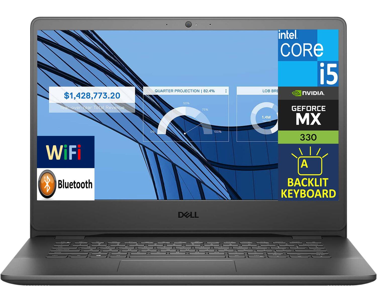 Dell Dell Vostro 3400 Home & Business Laptop (Intel i5-1135G7 4-Core, 8GB RAM, 256GB SSD + 1TB HDD, MX330, 14.0" 60 Hz HD (1366x768), WiFi, Bluetooth, Backlit KB, Ubuntu Linux 20.04) with Plug