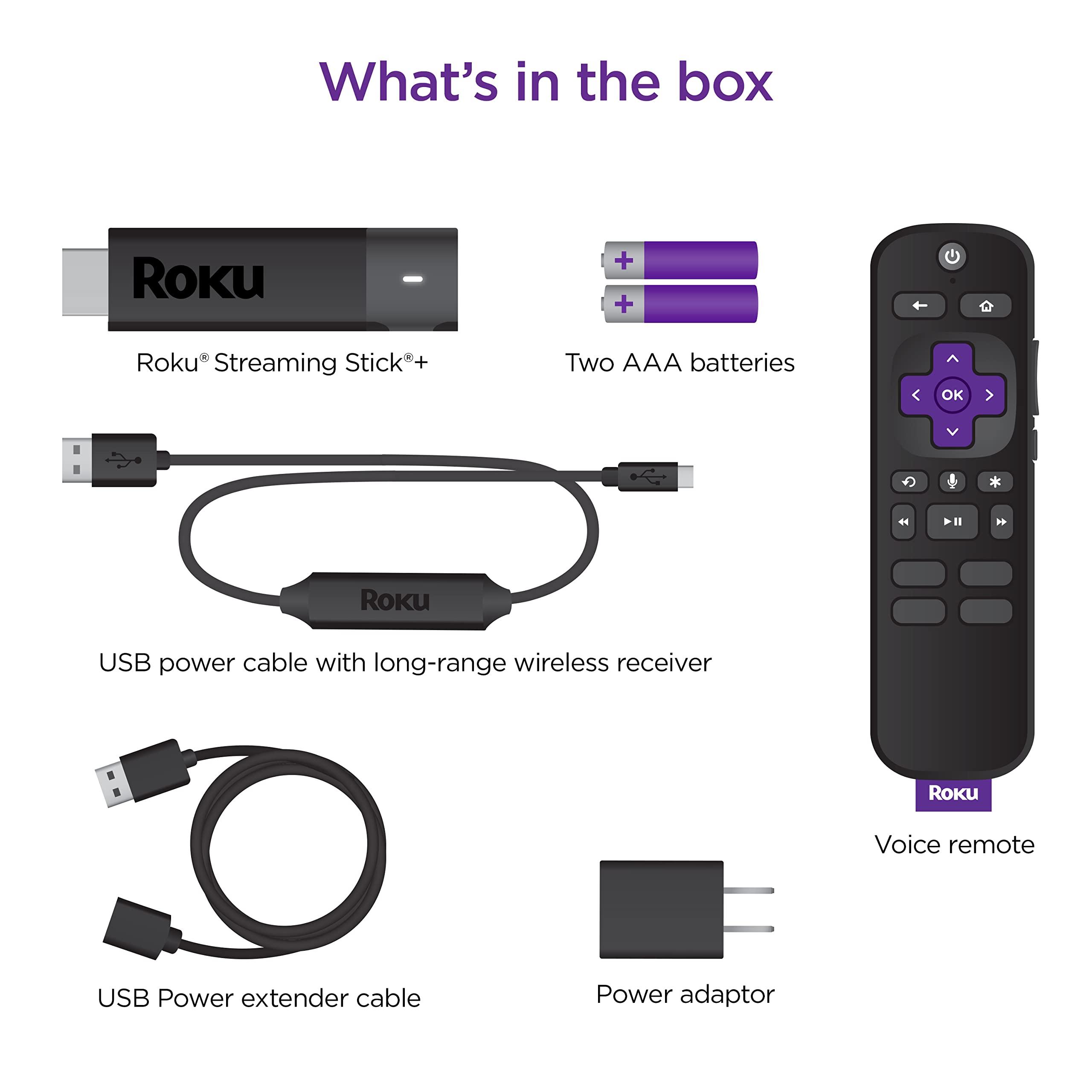Roku Roku Streaming Stick+ | HD/4K/HDR Streaming Device with Long-range Wireless and Roku Voice Remote with TV Controls