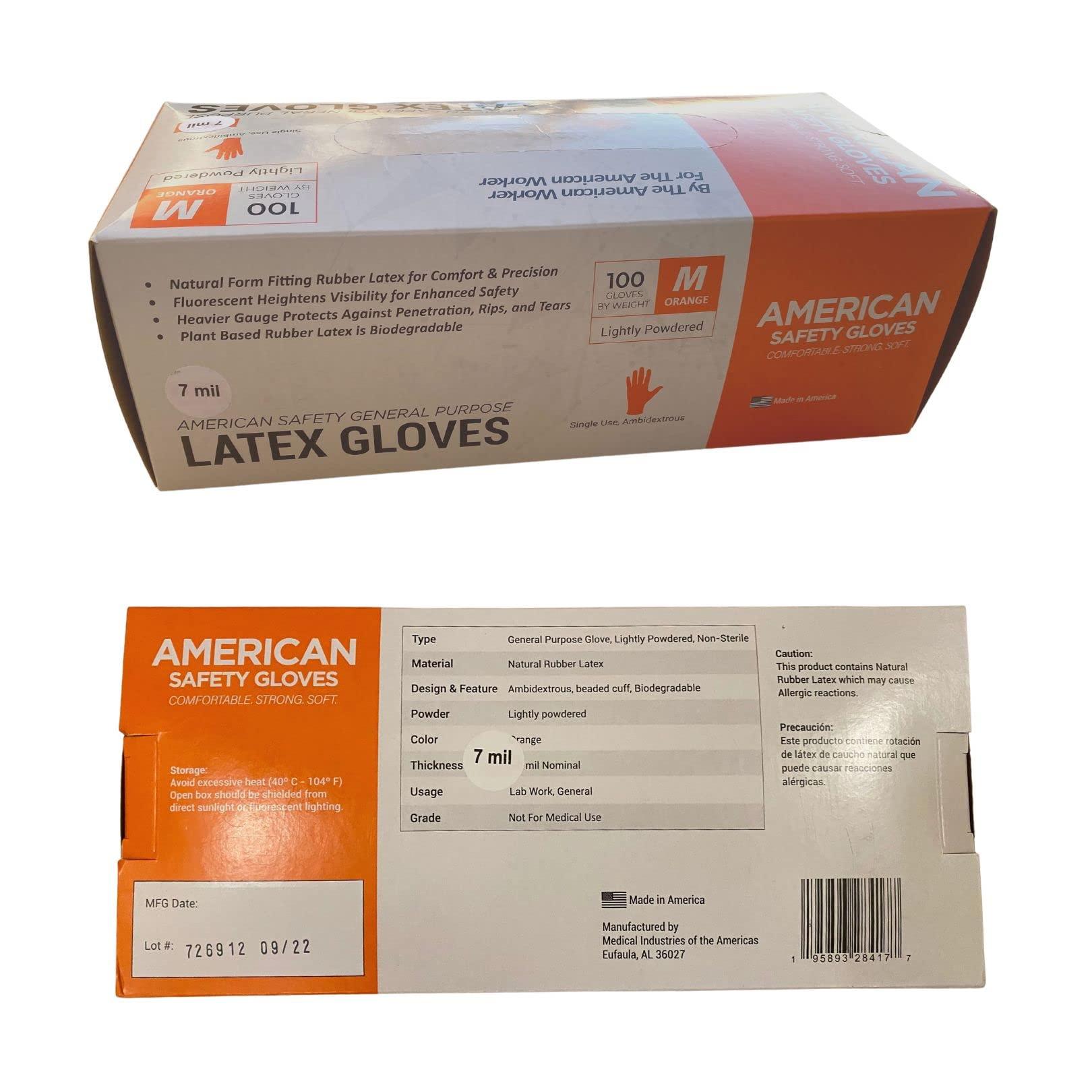 Agilux American Safety Glove Latex Disposable Low Protein Natural Rubber Non-Allergy 7 MIL 2 Boxes of 100 each (Medium, 200, Count)