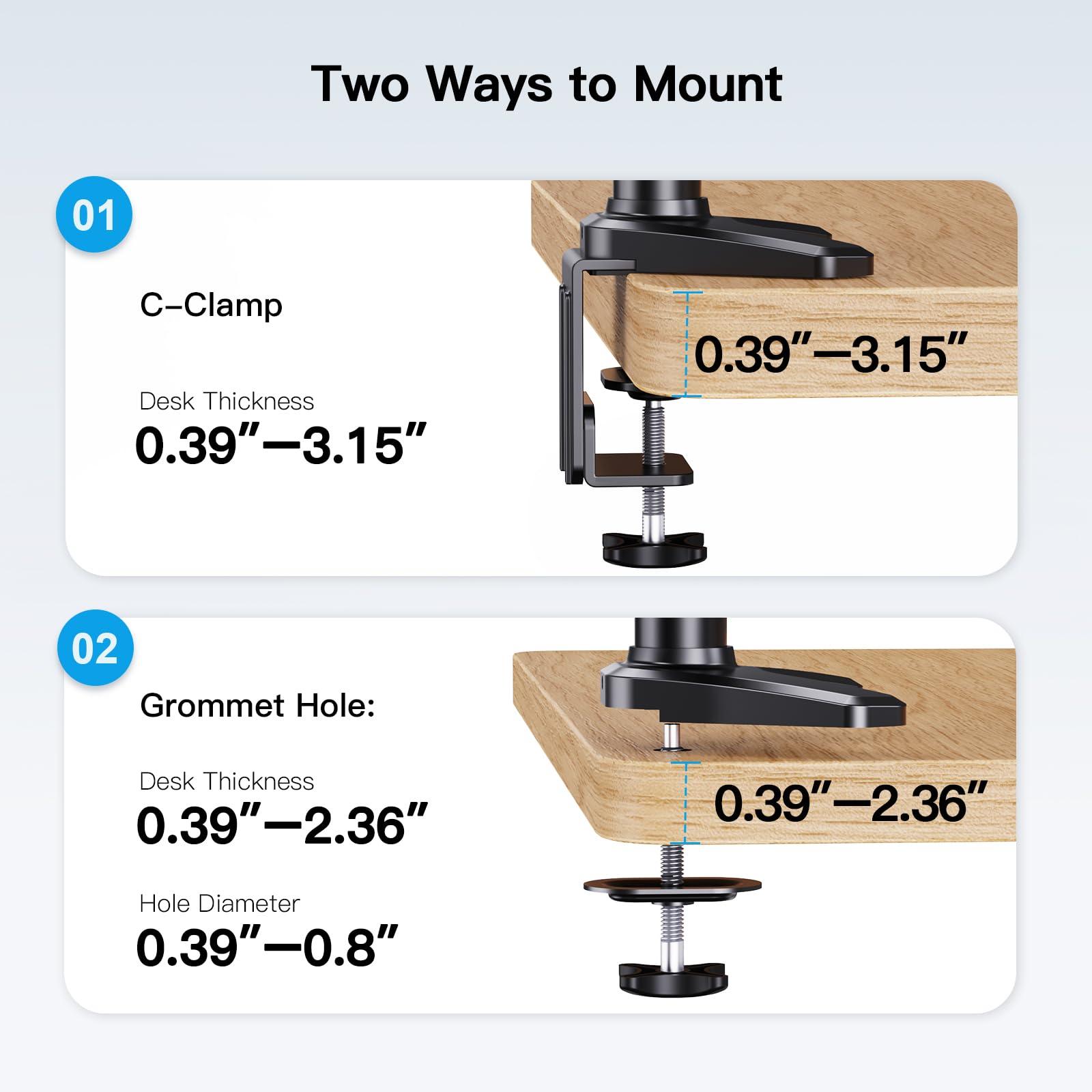HUANUO HUANUO Triple Monitor Mount for 17 to 32 inch Screens, Gas Spring Adjustment Triple Monitor Stand with Swivel, Tilt, Rotation, Clamp & Grommet Kit (Black)