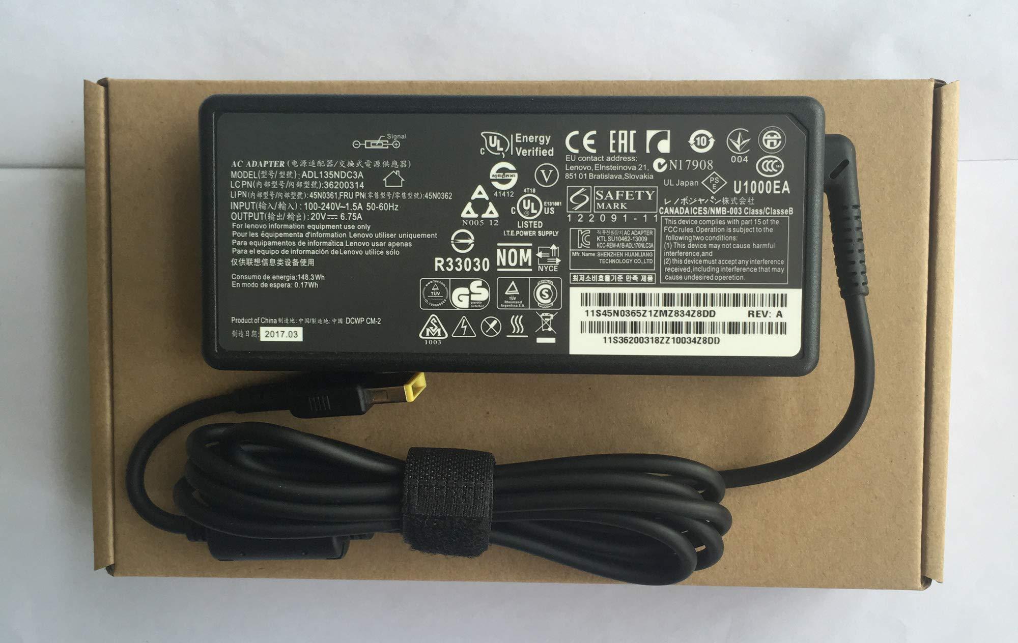HLTEK Laptop Charger 20V 6.75A 135W Slim AC Adapter for Lenovo Ideapad Z710 Ideapad Y50-70 Thinkpad t440p t450p t460p t530 t540 t540p t560 w510 ADL135NDC3A Power Supply 36200605 45N0361 45N0501
