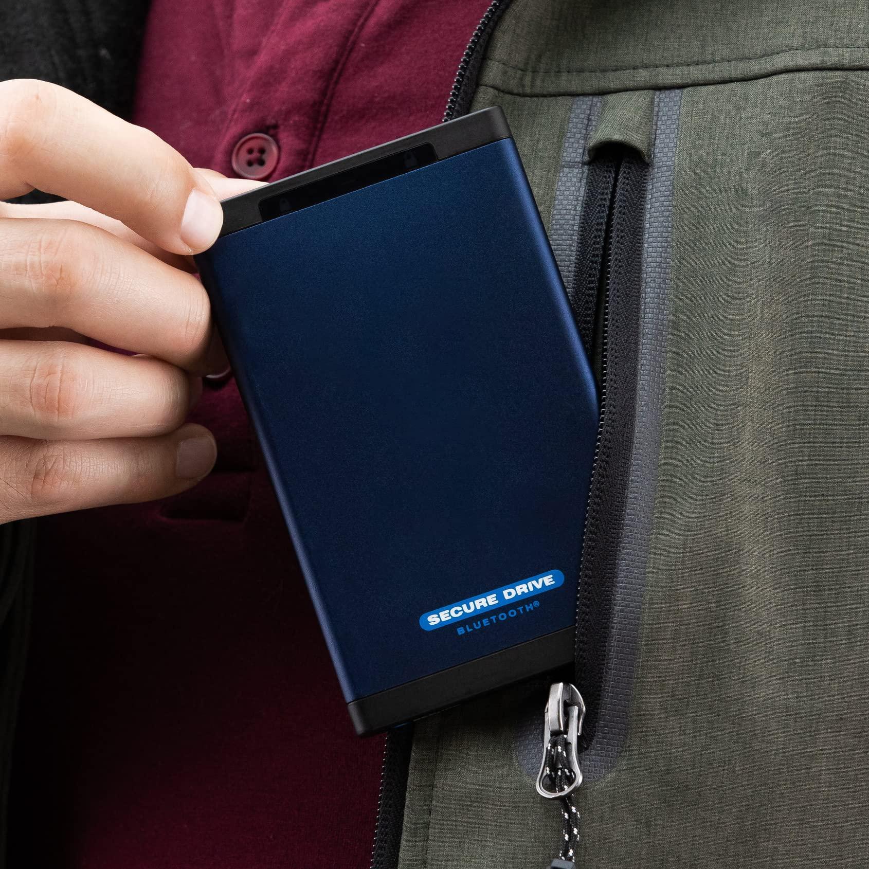 ClevX SecureData SecureDrive BT 2TB Hardware Encrypted USB 3.0 Ext Drive FIPS 140-2 Level 3 Unlock via Phone app TAA Compliant, CJIS, HIPAA, CMMC, GDPR Compliant, Works with Mac and Win Free AV