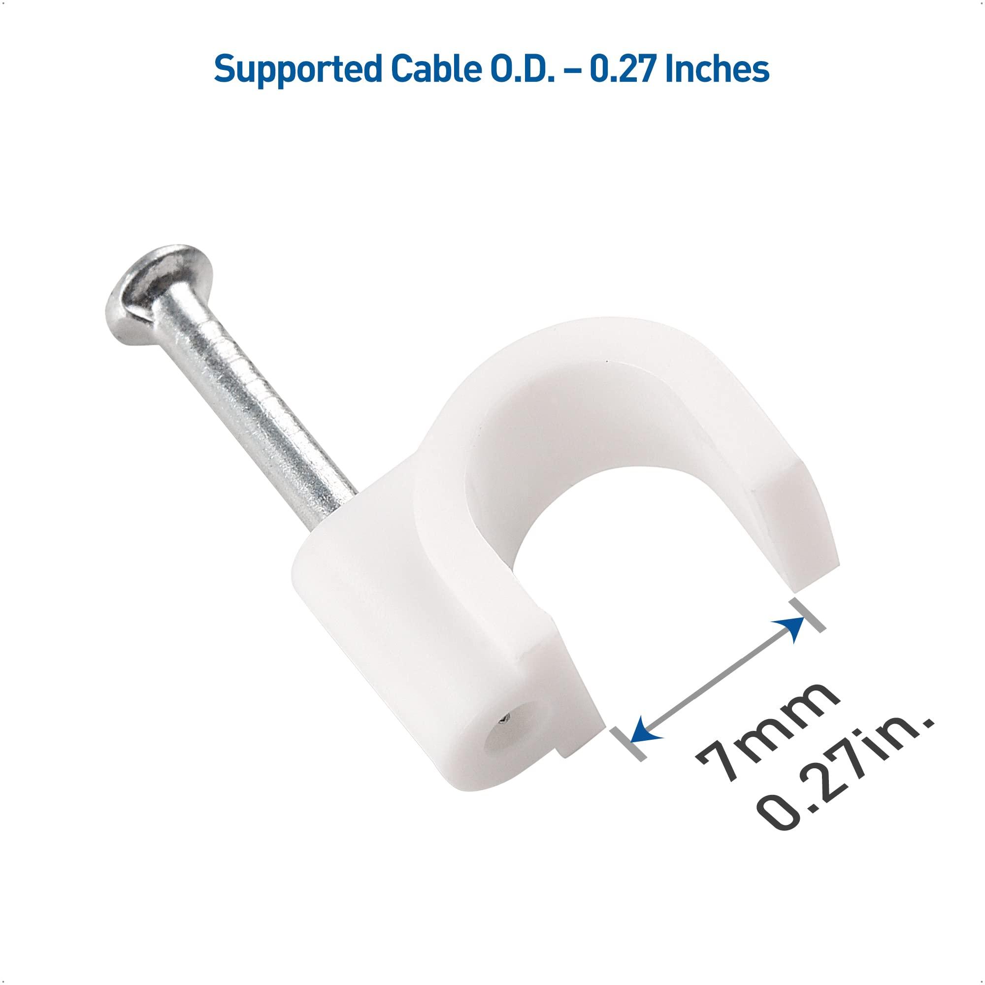 Cable Matters Cable Matters 200-Pack Nail-in Cable Clips Cord Organizer, 7mm / 0.27 inches, Coaxial Cable Clips, Ethernet Cable Wall Clip, Wire Wall Clips, White