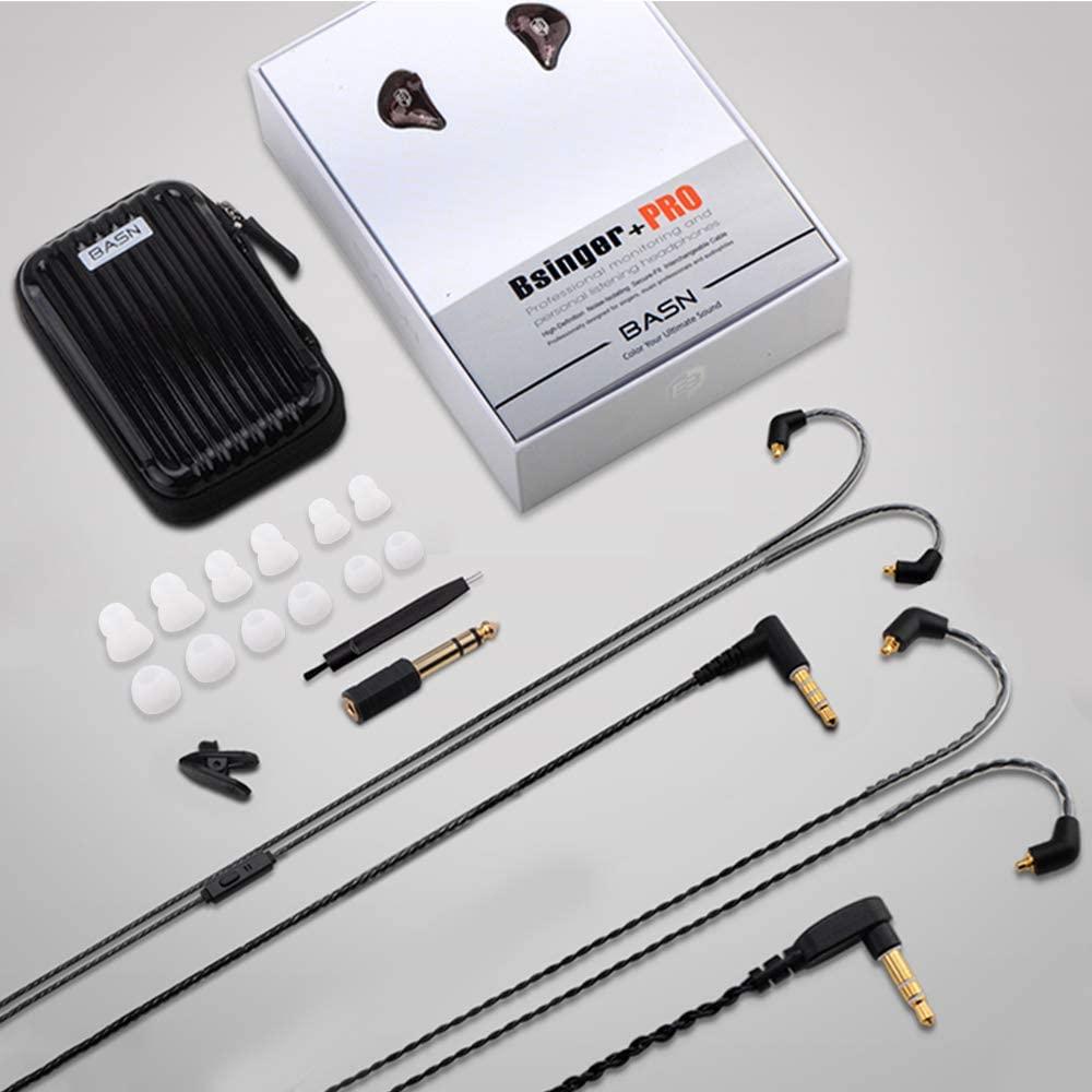 BASN BASN Professional in Ear Monitor Headphones for Singers Drummers Musicians with MMCX Connector IEM Earphones (Pro Clear Black)