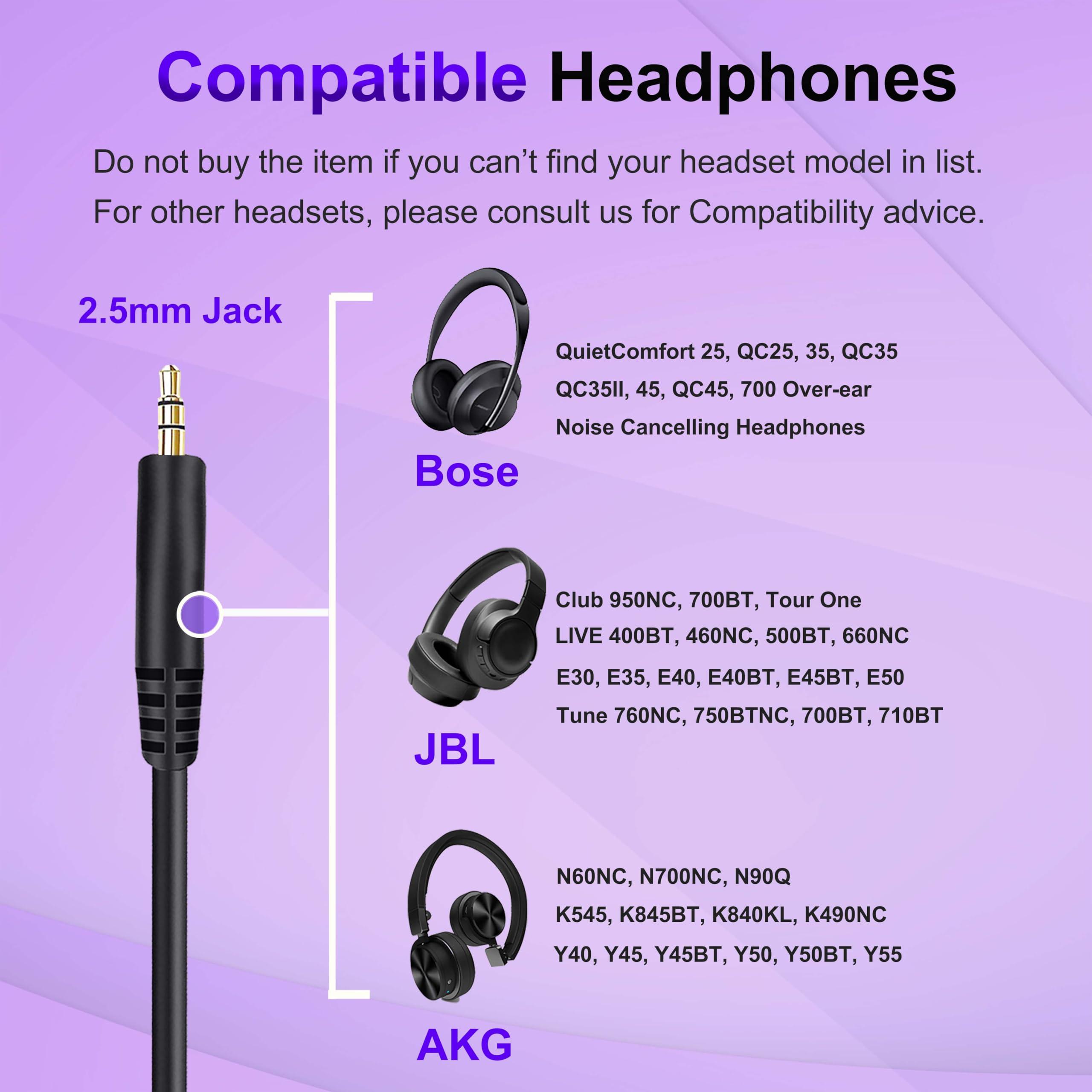 Callez Replacement Audio Cable Cord for Bose Headphones Aux Wire 3.5mm to 2.5mm Compatible with Bose 700 Quietcomfort 25 QC25 35 QC35 QC35II 45 QC45 JBL Tune 710BT 660NC 760NC Headphones (No Mic)